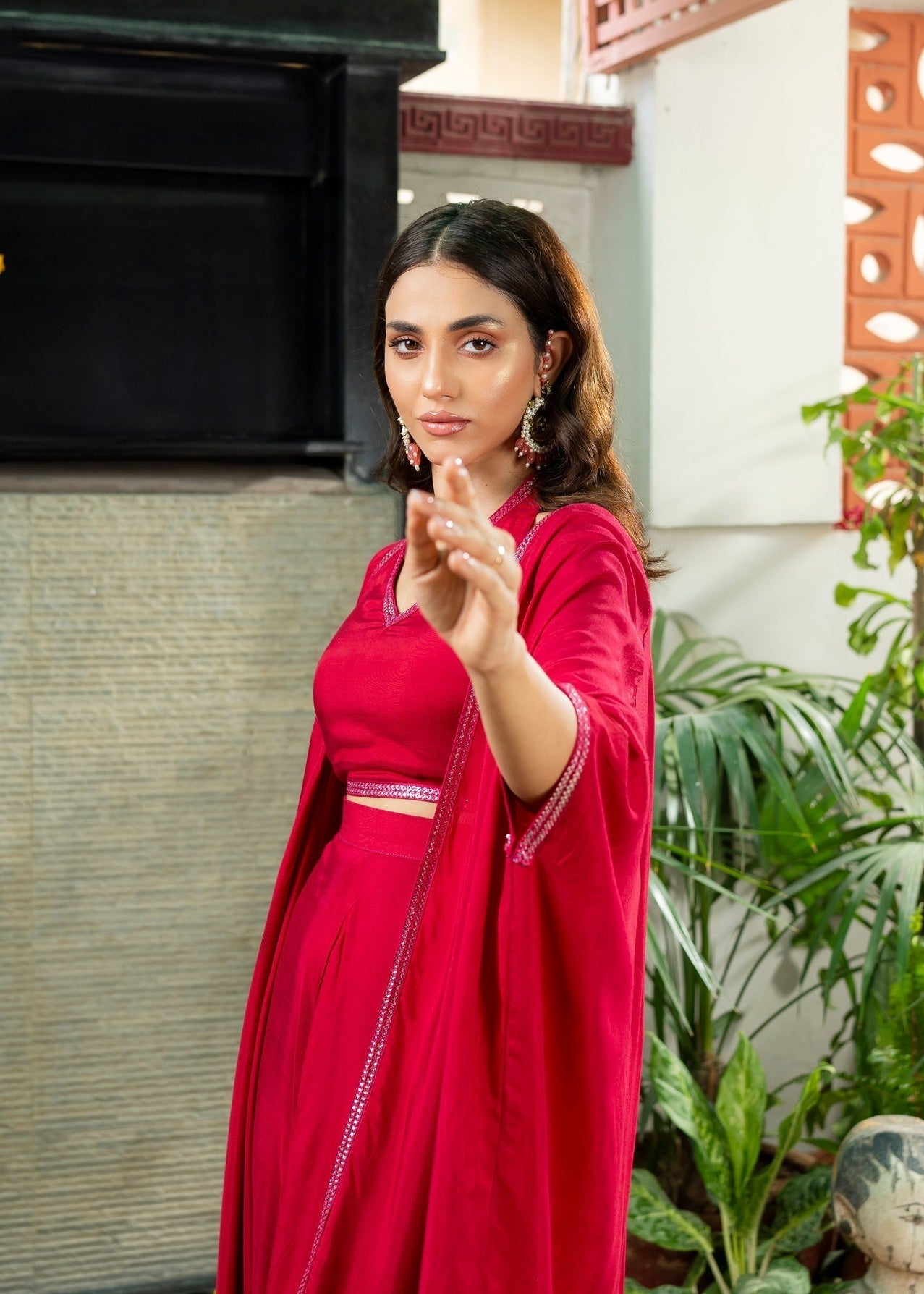cotton silk Gown in Maroon