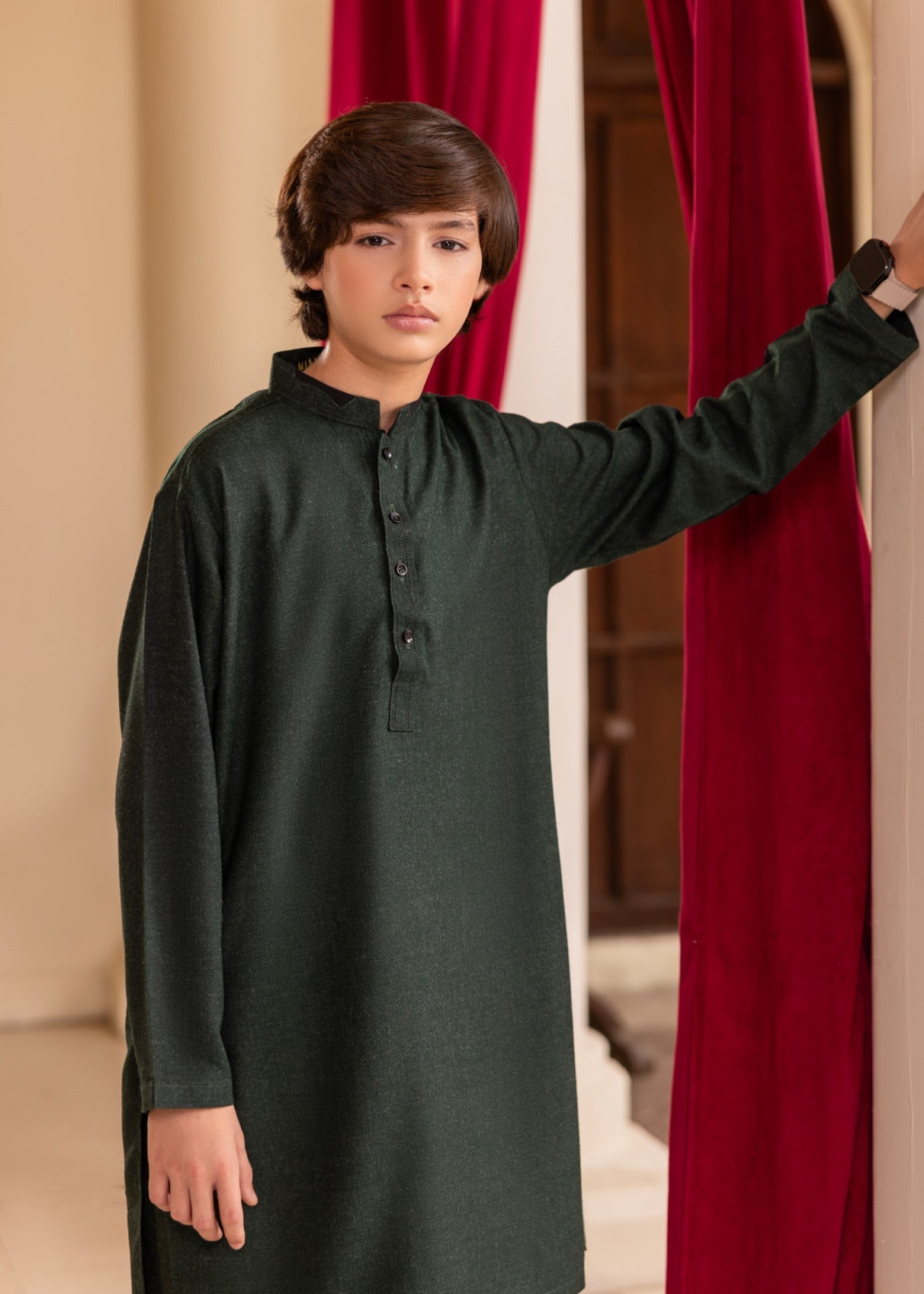 wool Kurta Set in Green