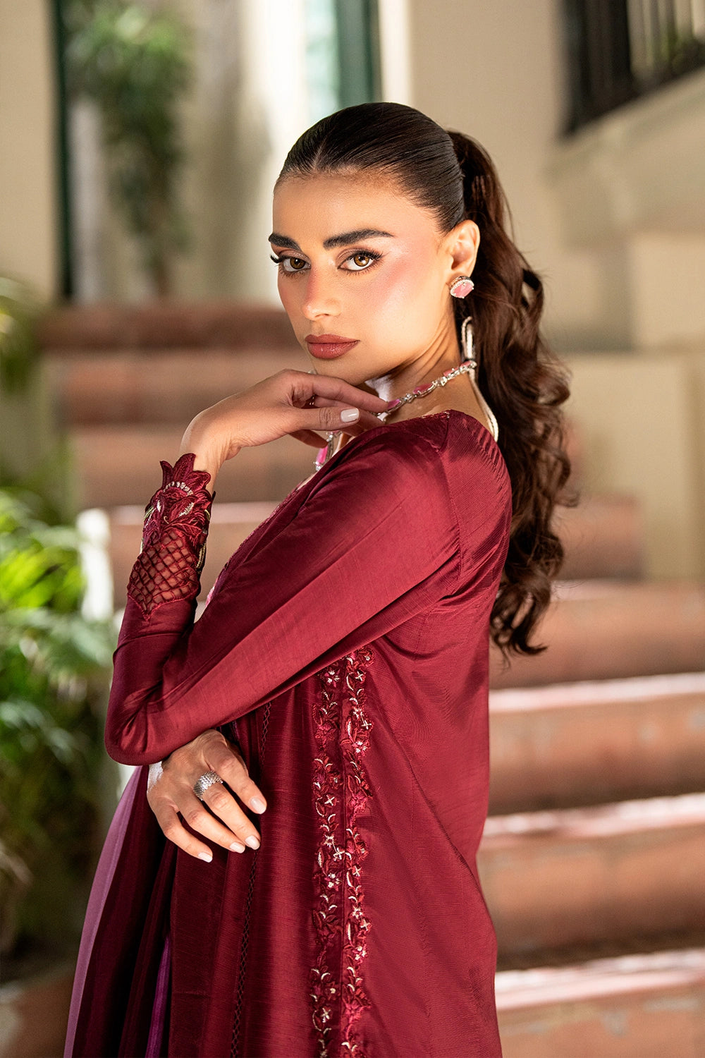 raw silk Pishwas in Maroon