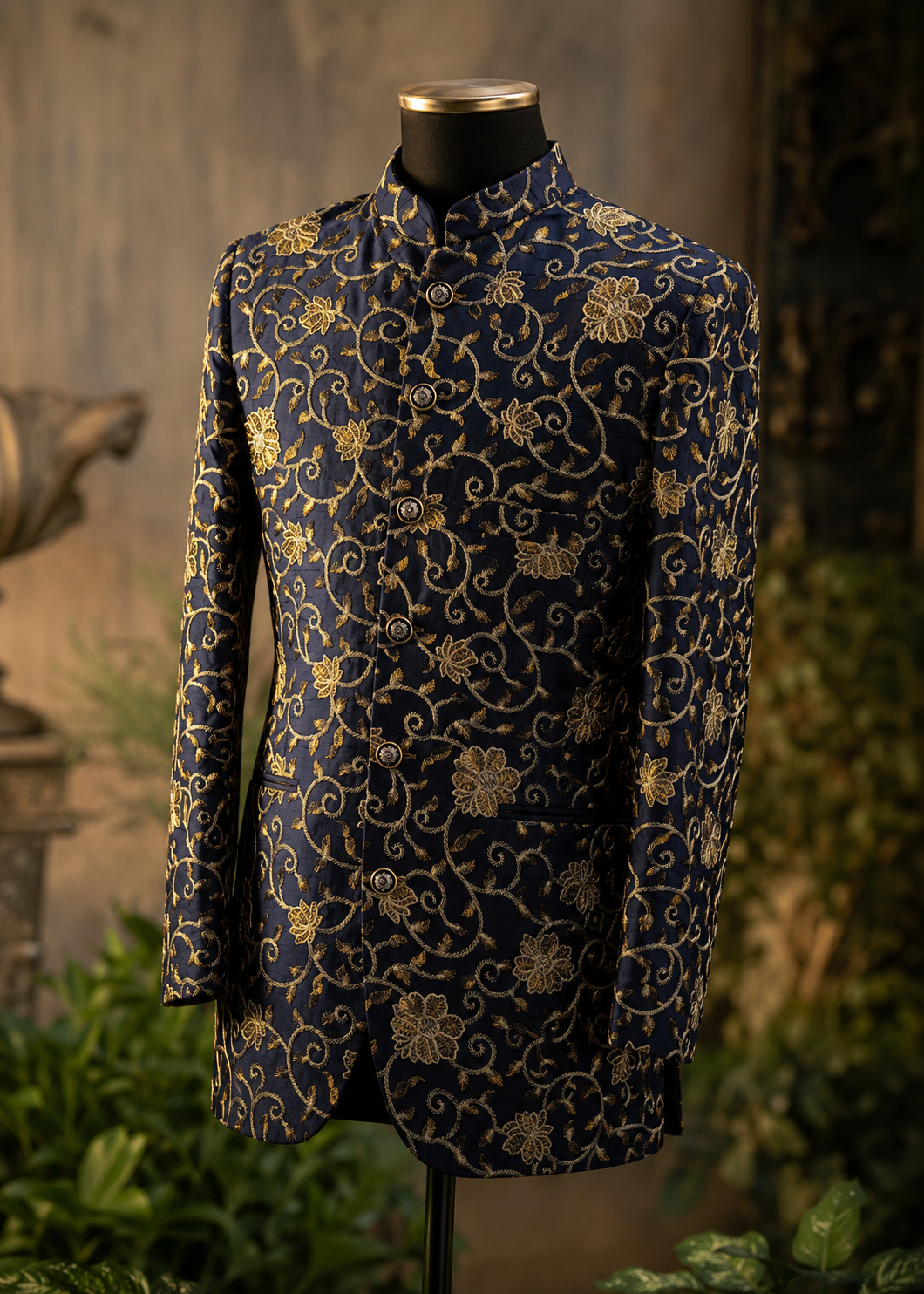 raw silk Prince Coat in Navy blue