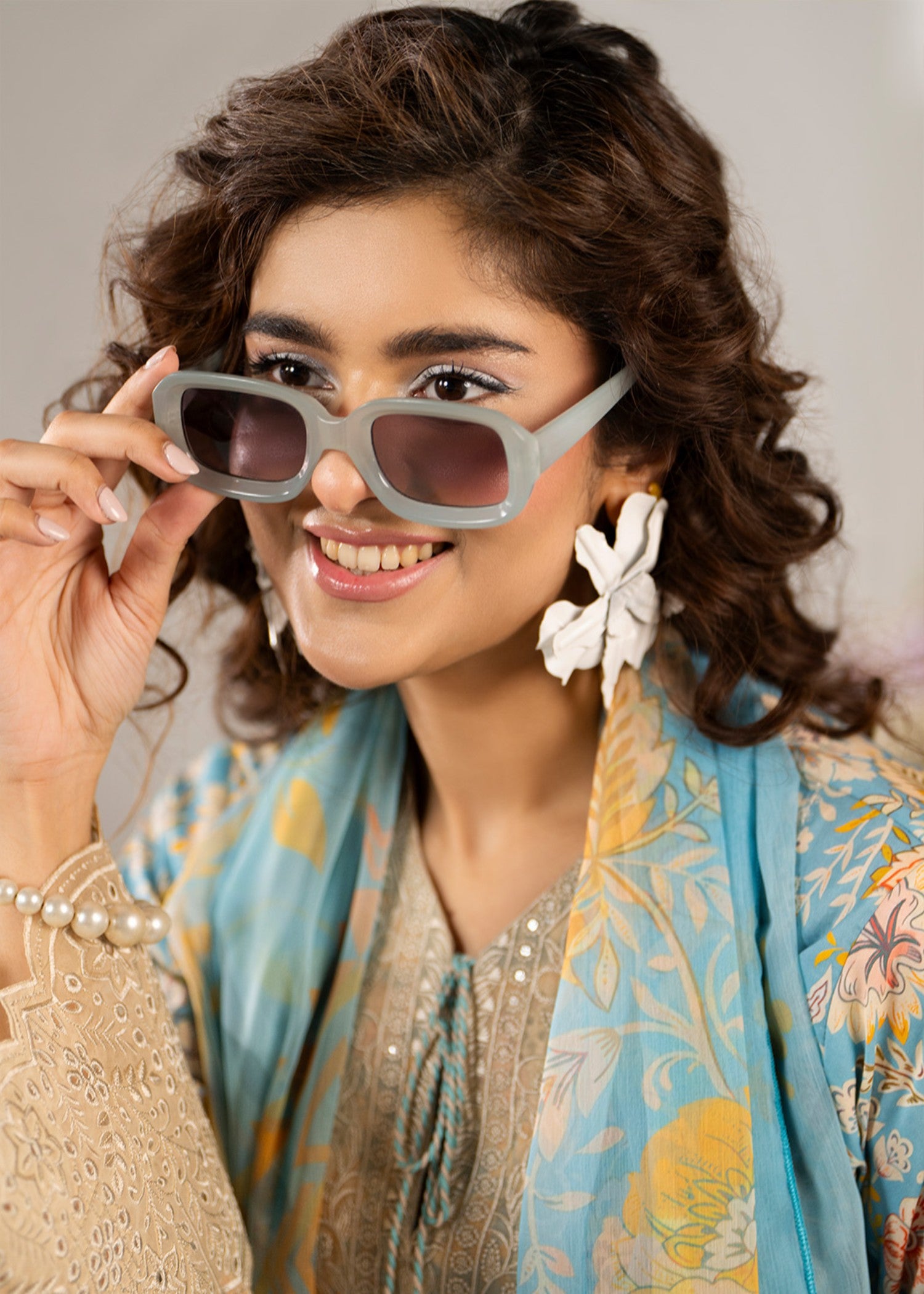 lawn cotton Kurta Set in Light blue, linen