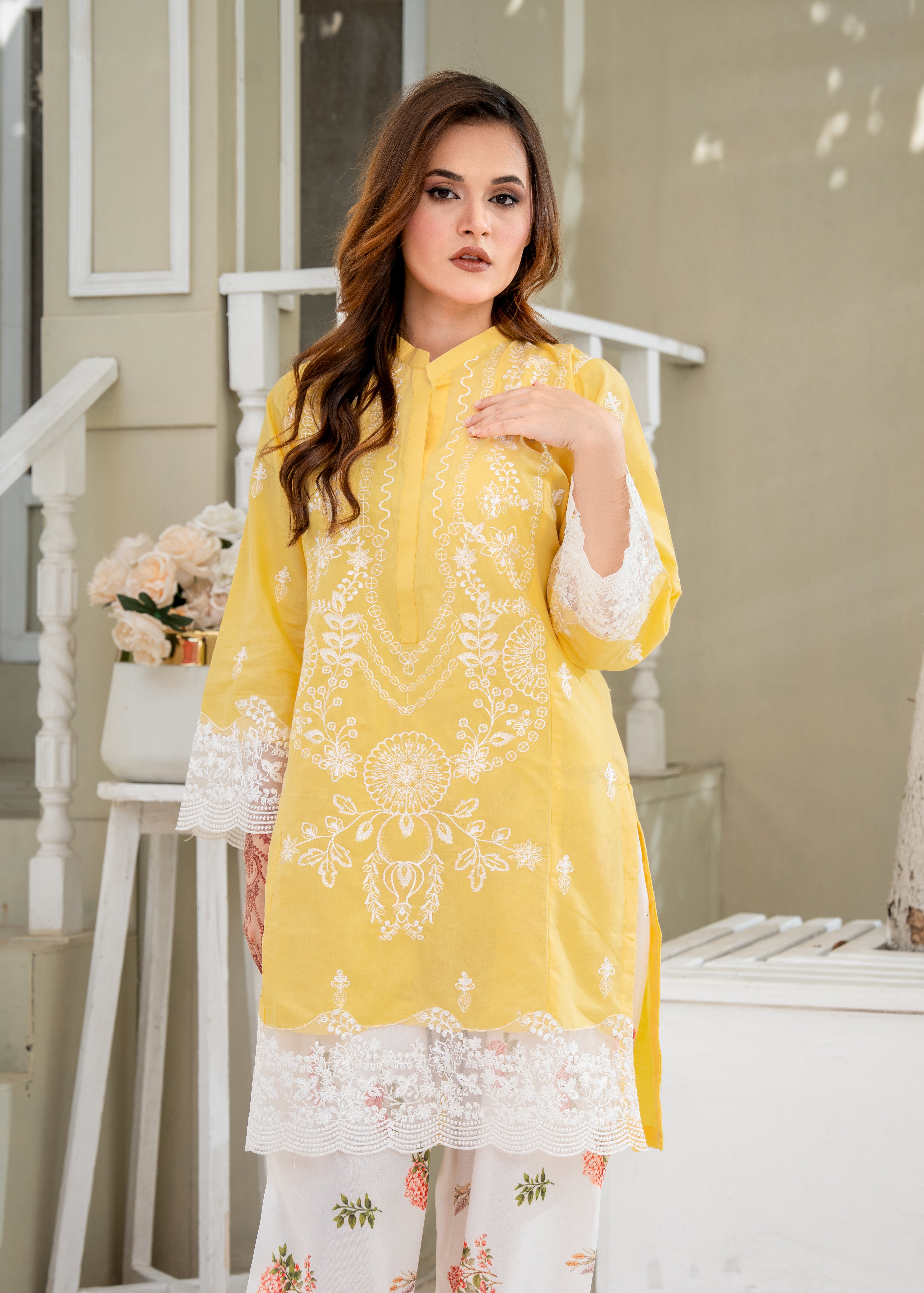 lawn Kurta Set in Yellow