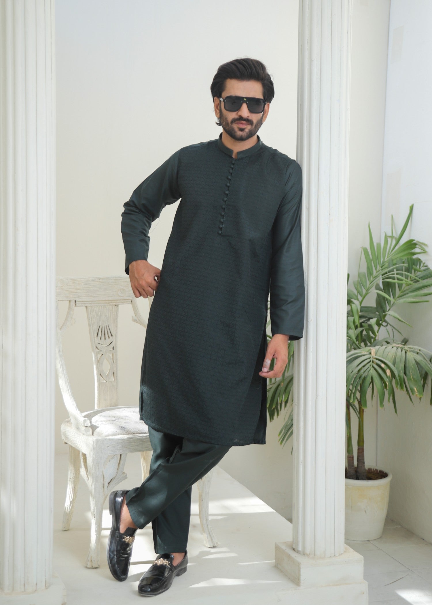 wash & wear Kurta Set in Raven grey