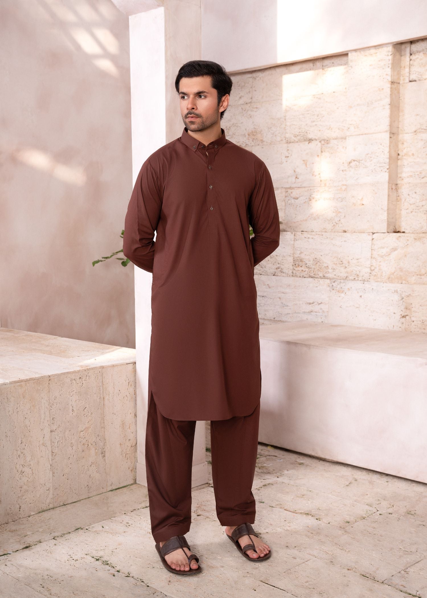 wash & wear Shalwar Kameez in Chocolate brown