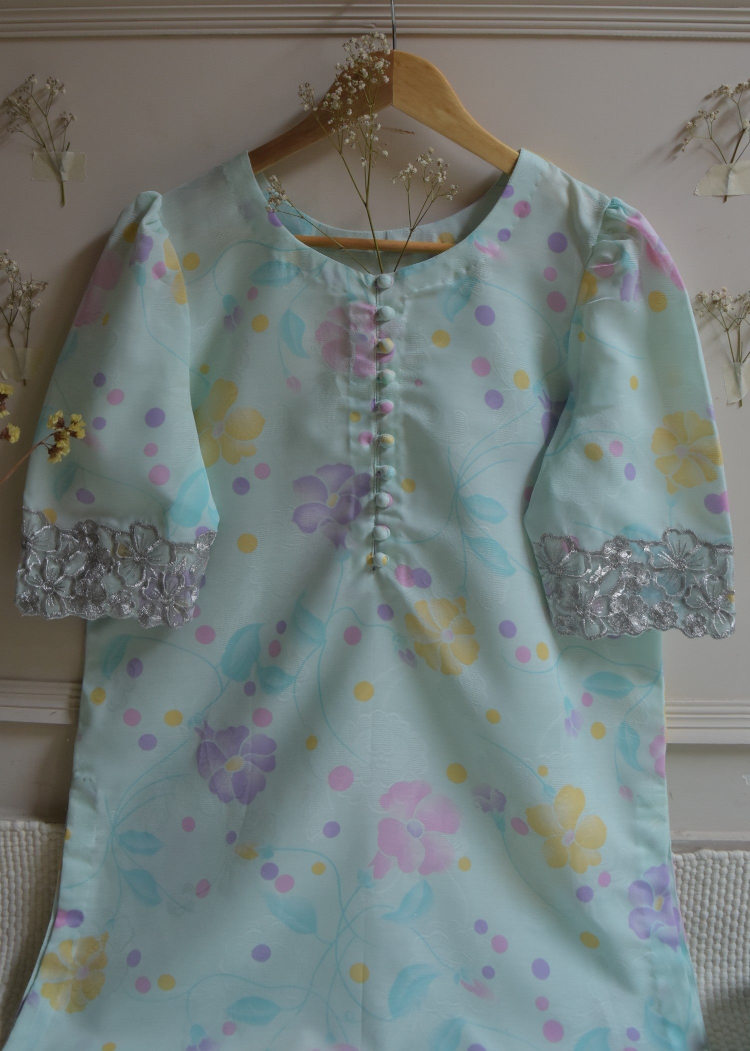 cotton dobby Kurta Set in Ice blue