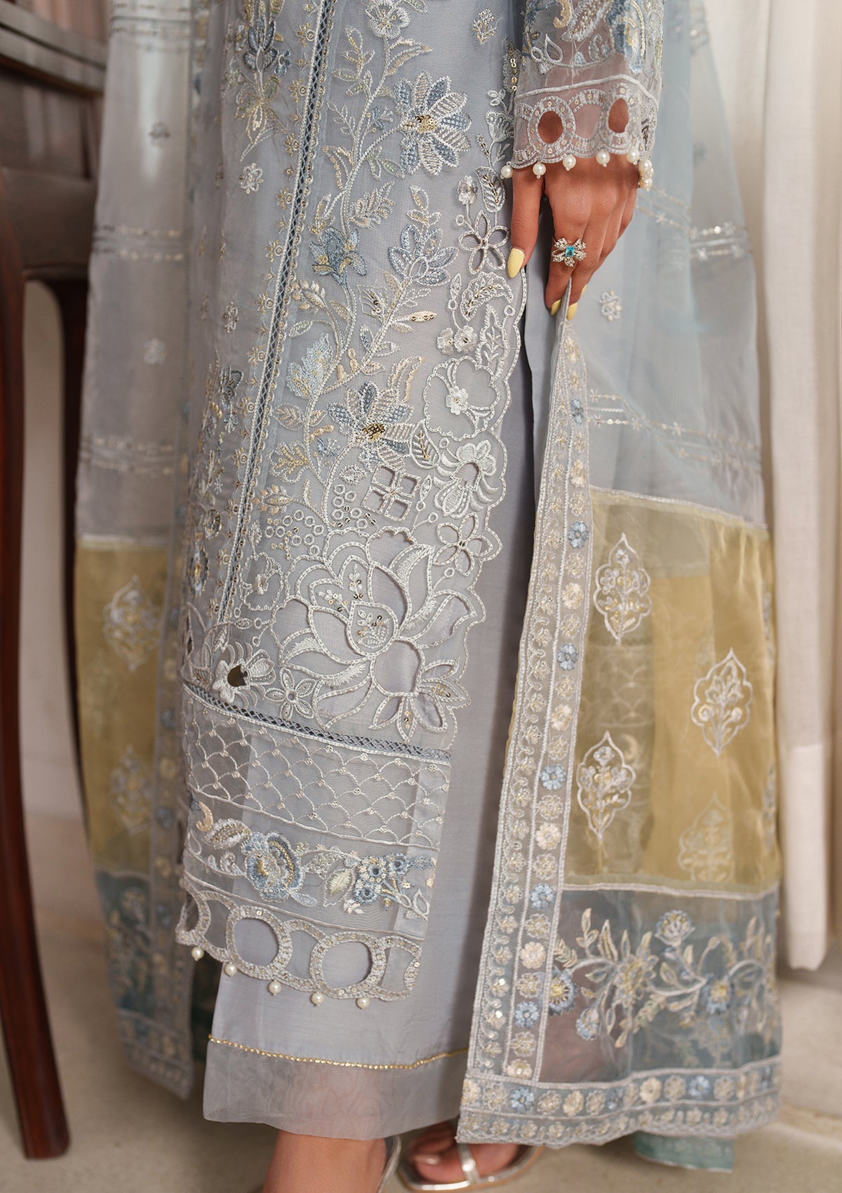 organza Kurta Set in Pastel grey