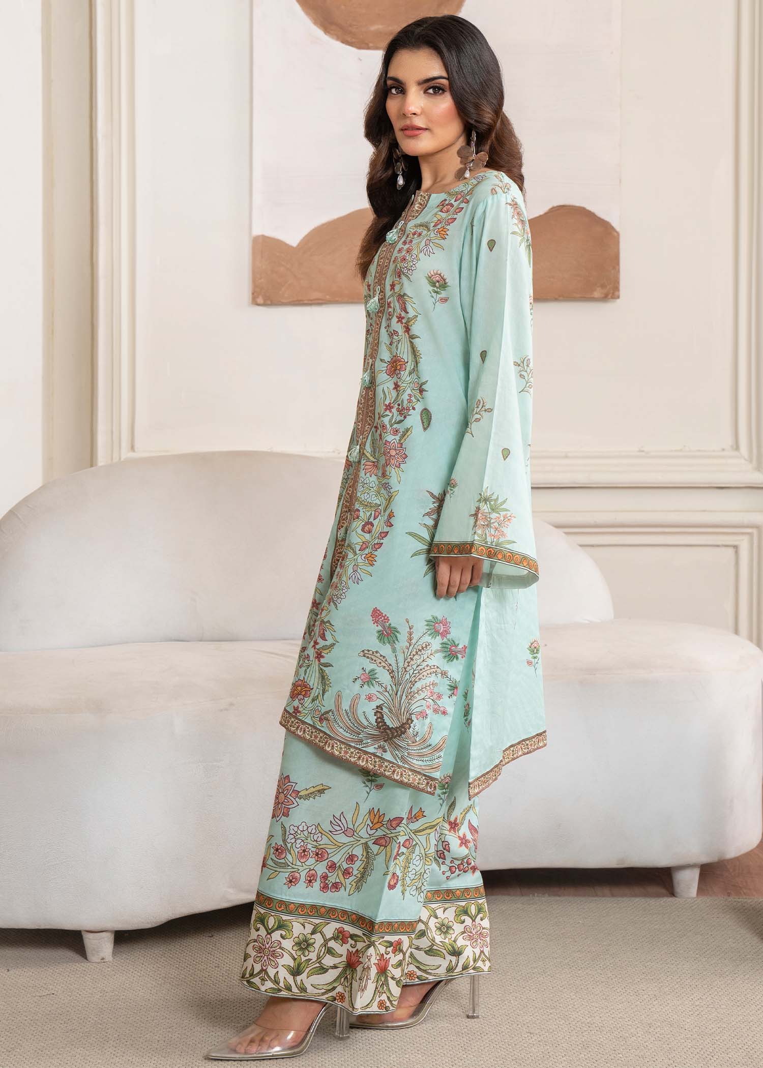 silk finish lawn Co Ord Sets in Sky blue