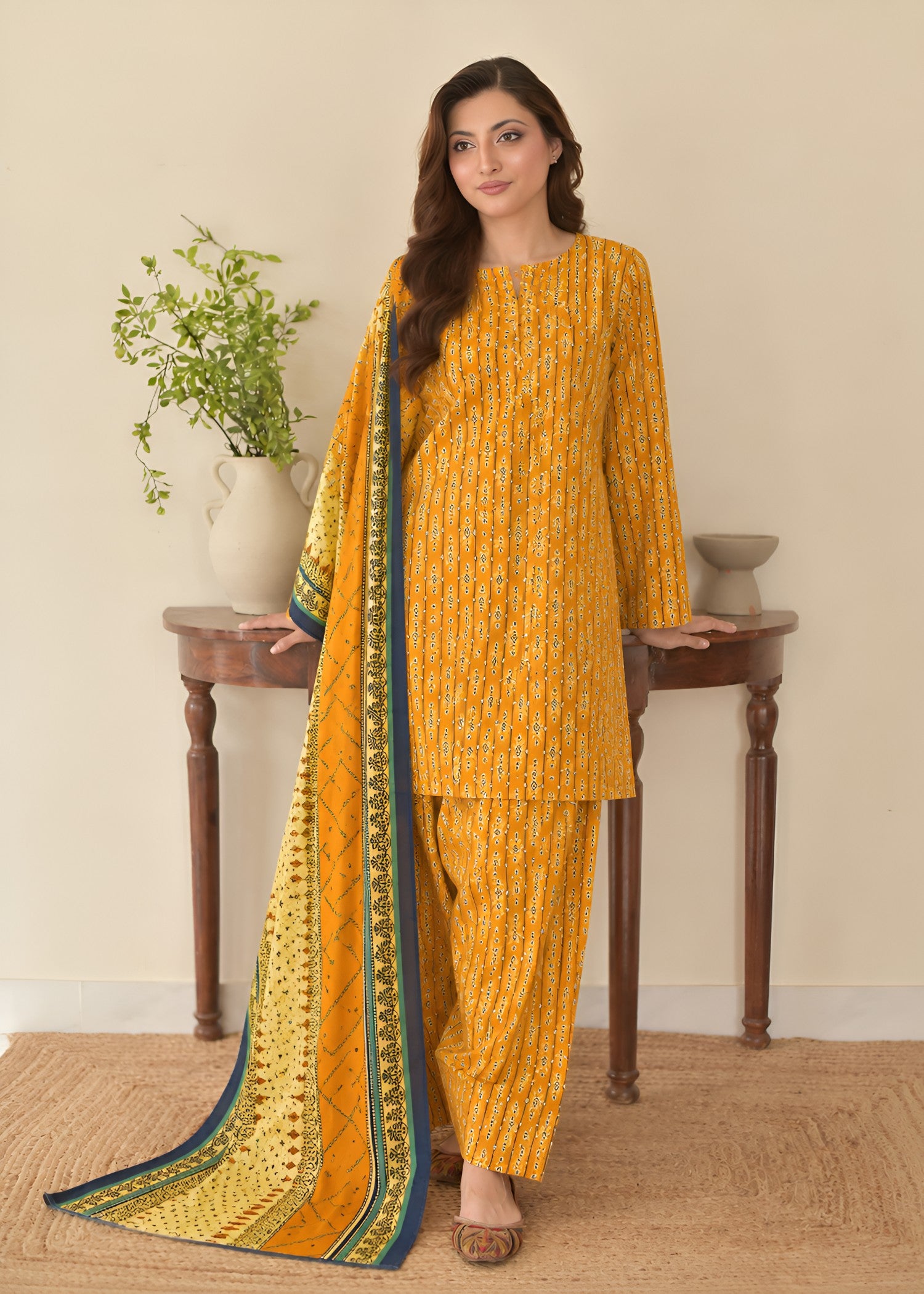 lawn Kurta Set in Marigold