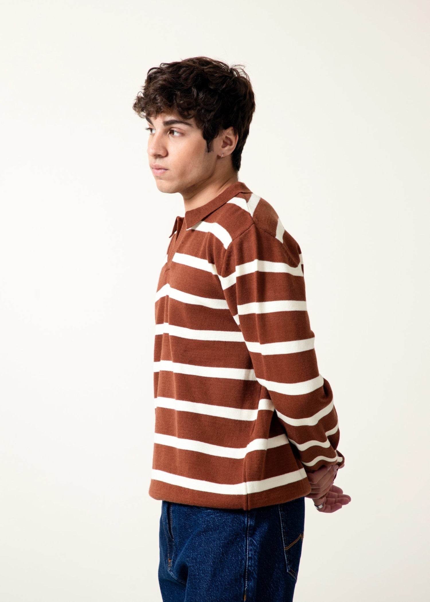 cotton jersey Sweater in White, chestnut brown