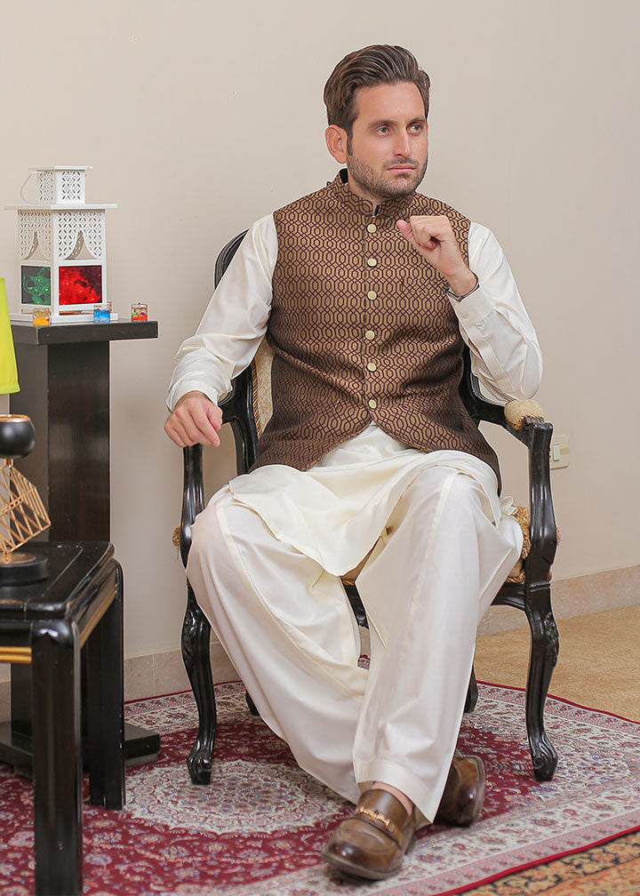 jamawar Waistcoat in Bronze orange