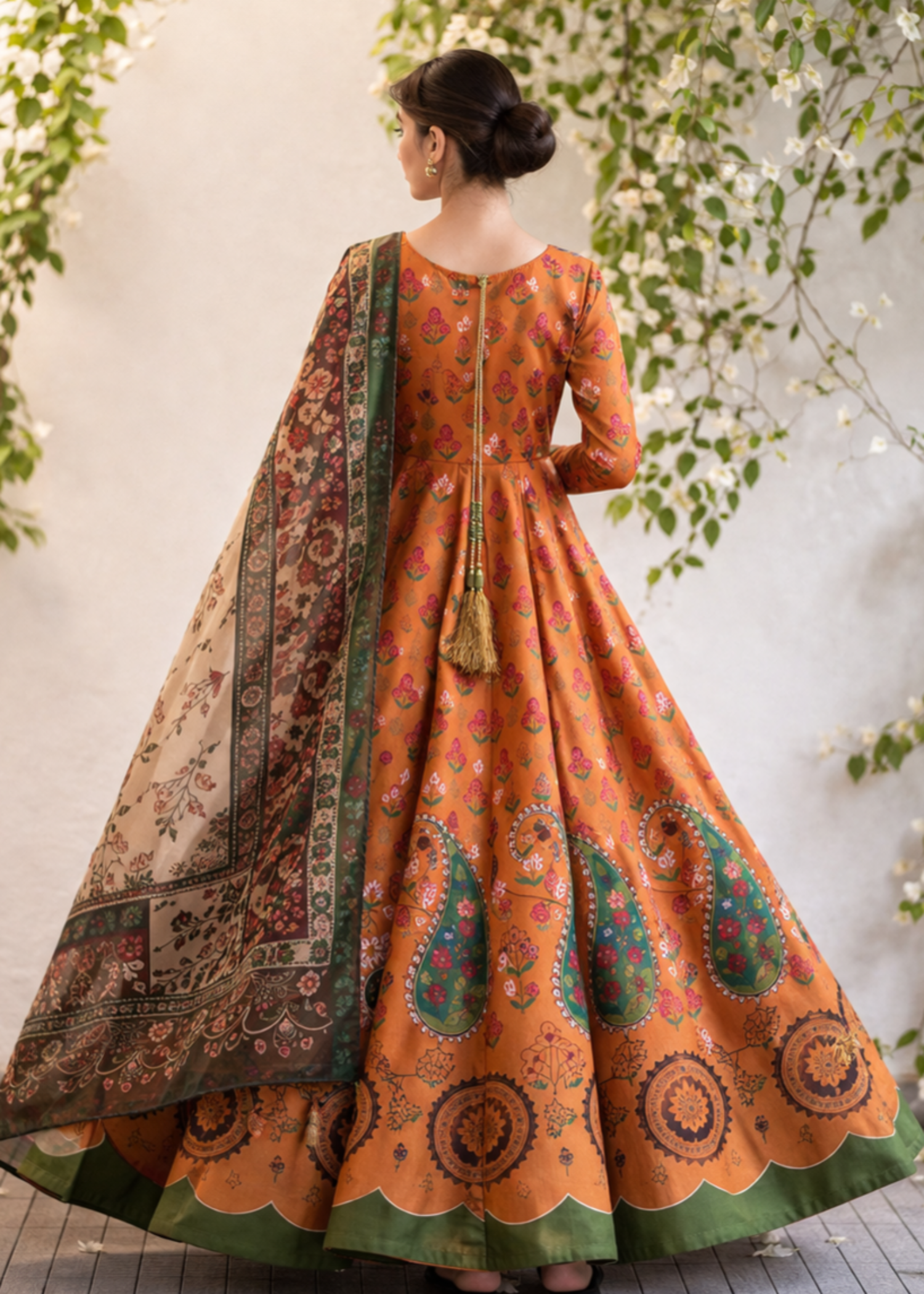 poly lawn Anarkali in Pumpkin orange