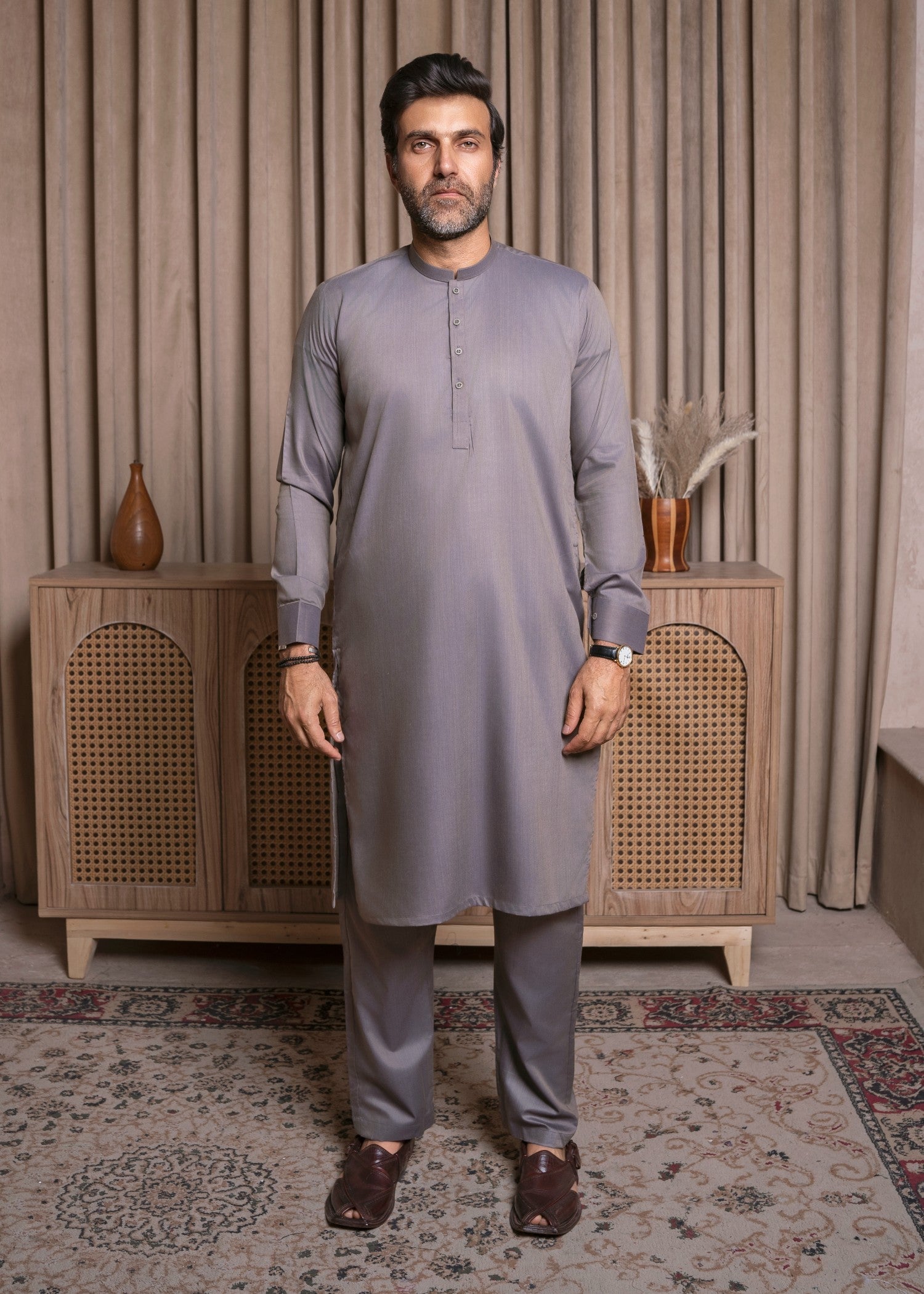 wash & wear Shalwar Kameez in Grey by Safari Club