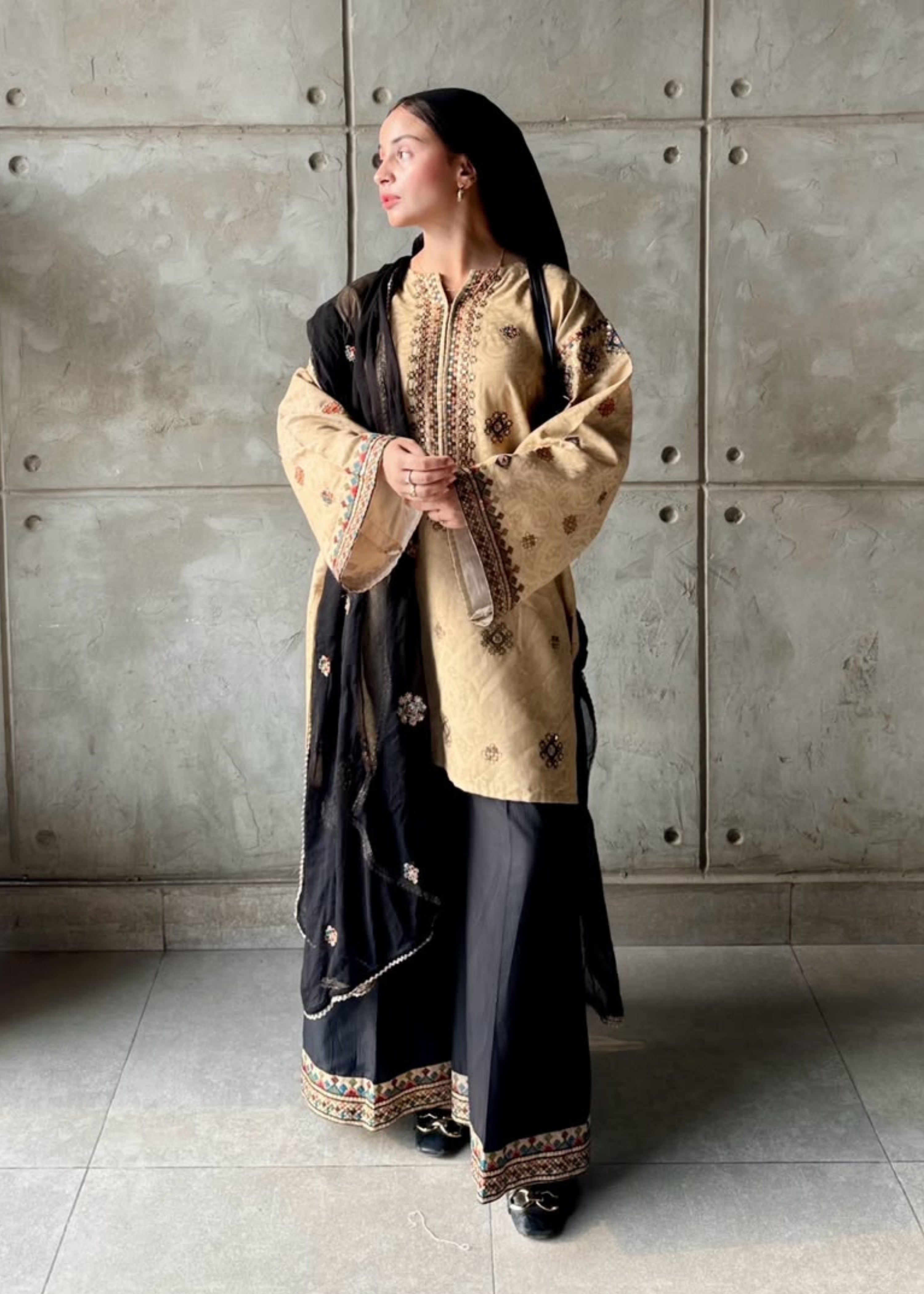 bemberg crinkle chiffon Kurta Set in Cotton
