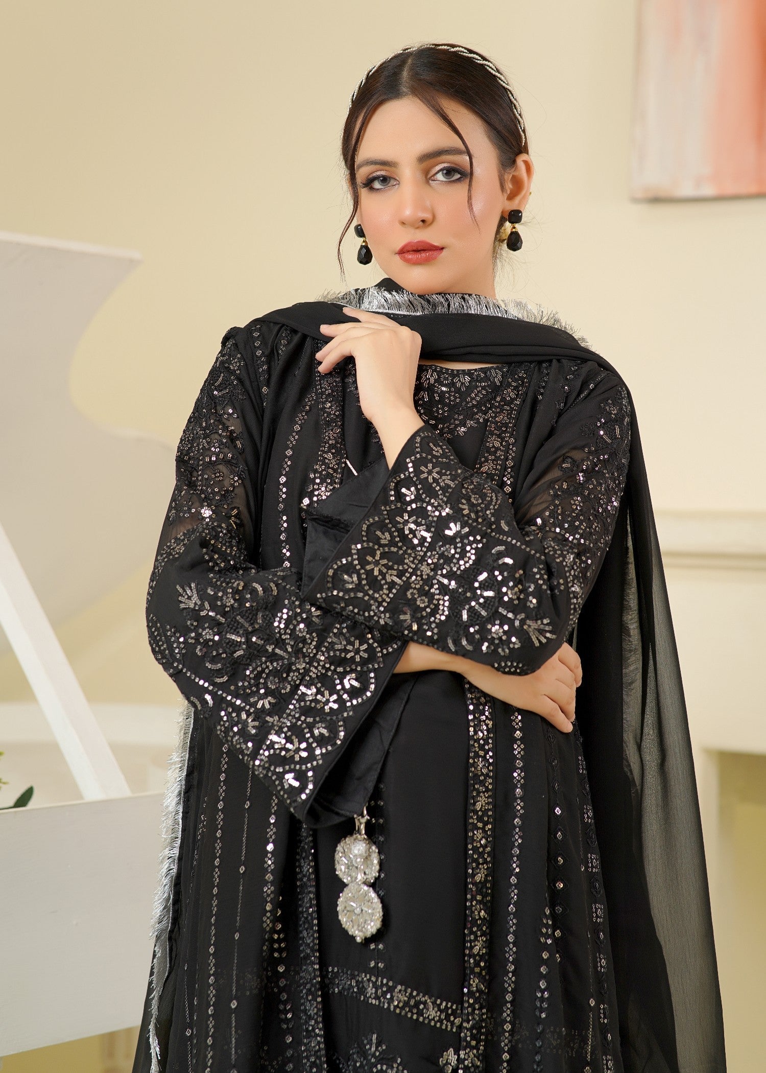 chiffon Gown in Black