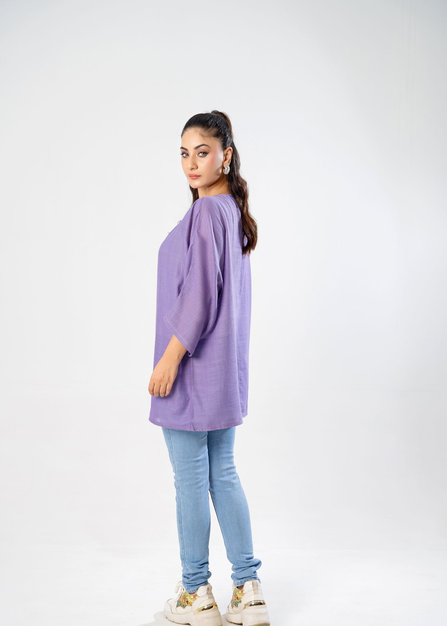 slub lawn Top in Purple ash