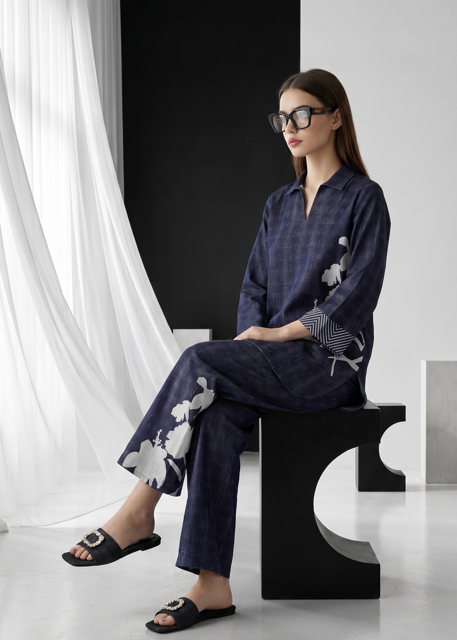 slub lawn Co Ord Sets in Twilight blue