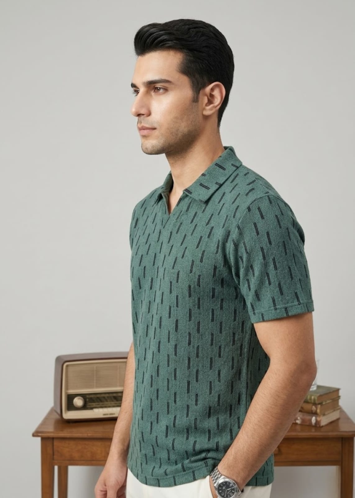 yarn dyed Polo Shirt in Green