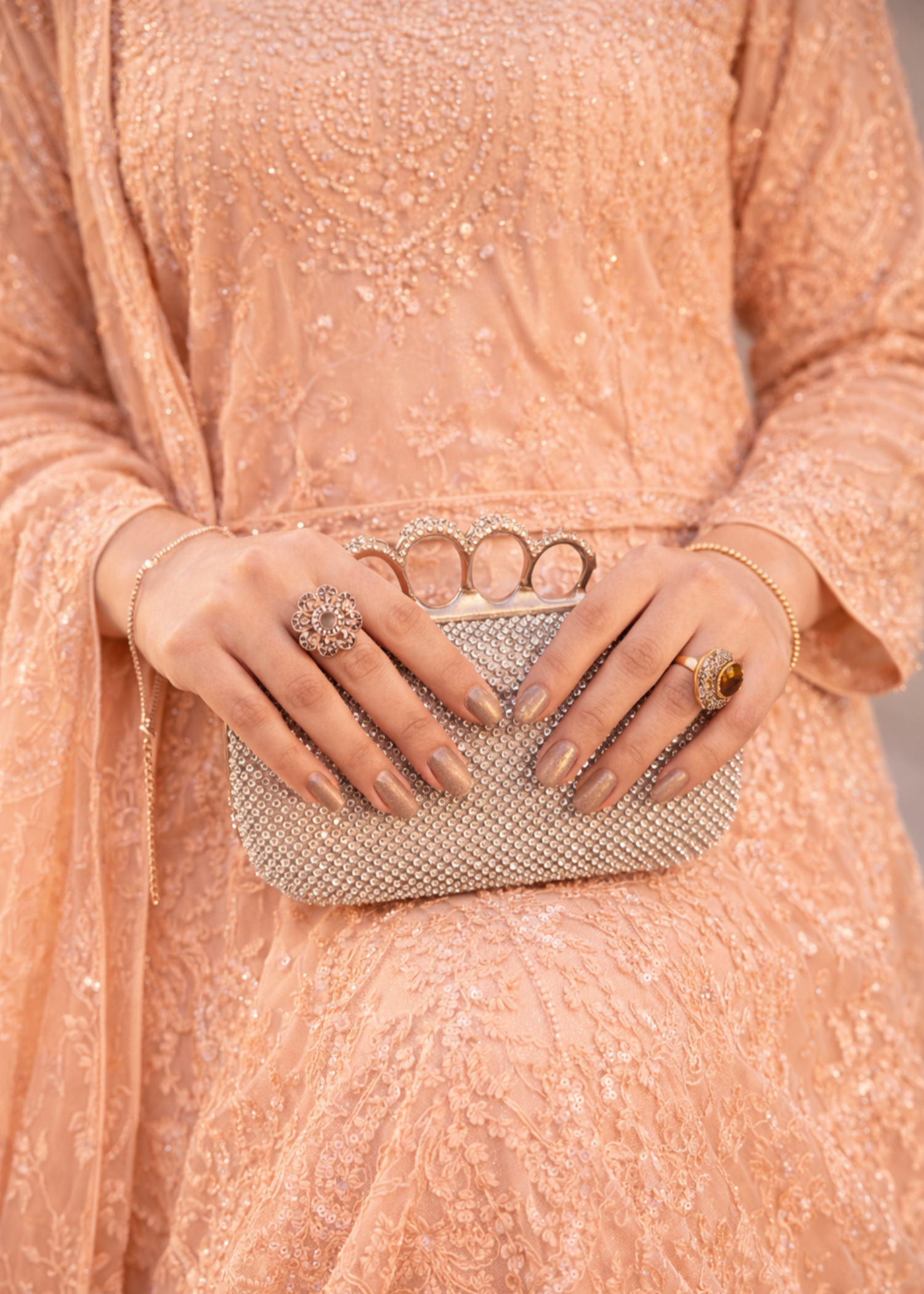 net Lehenga in Peach orange