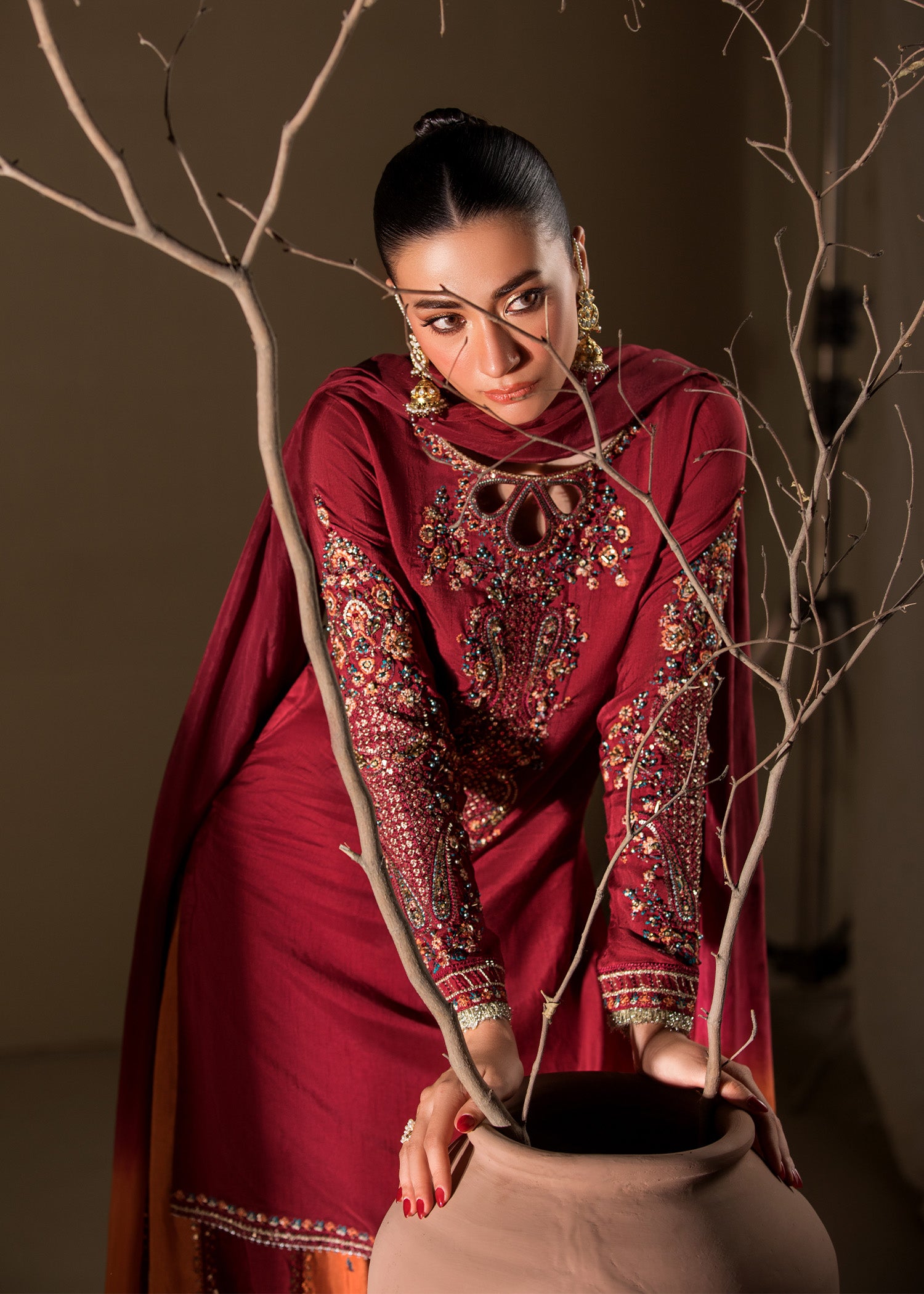 raw silk Sharara in Maroon