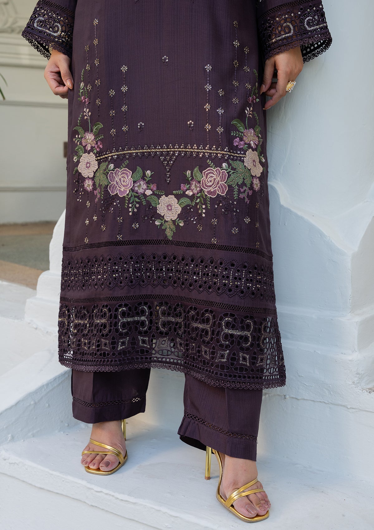 cotton Kurta Set in Deep purple