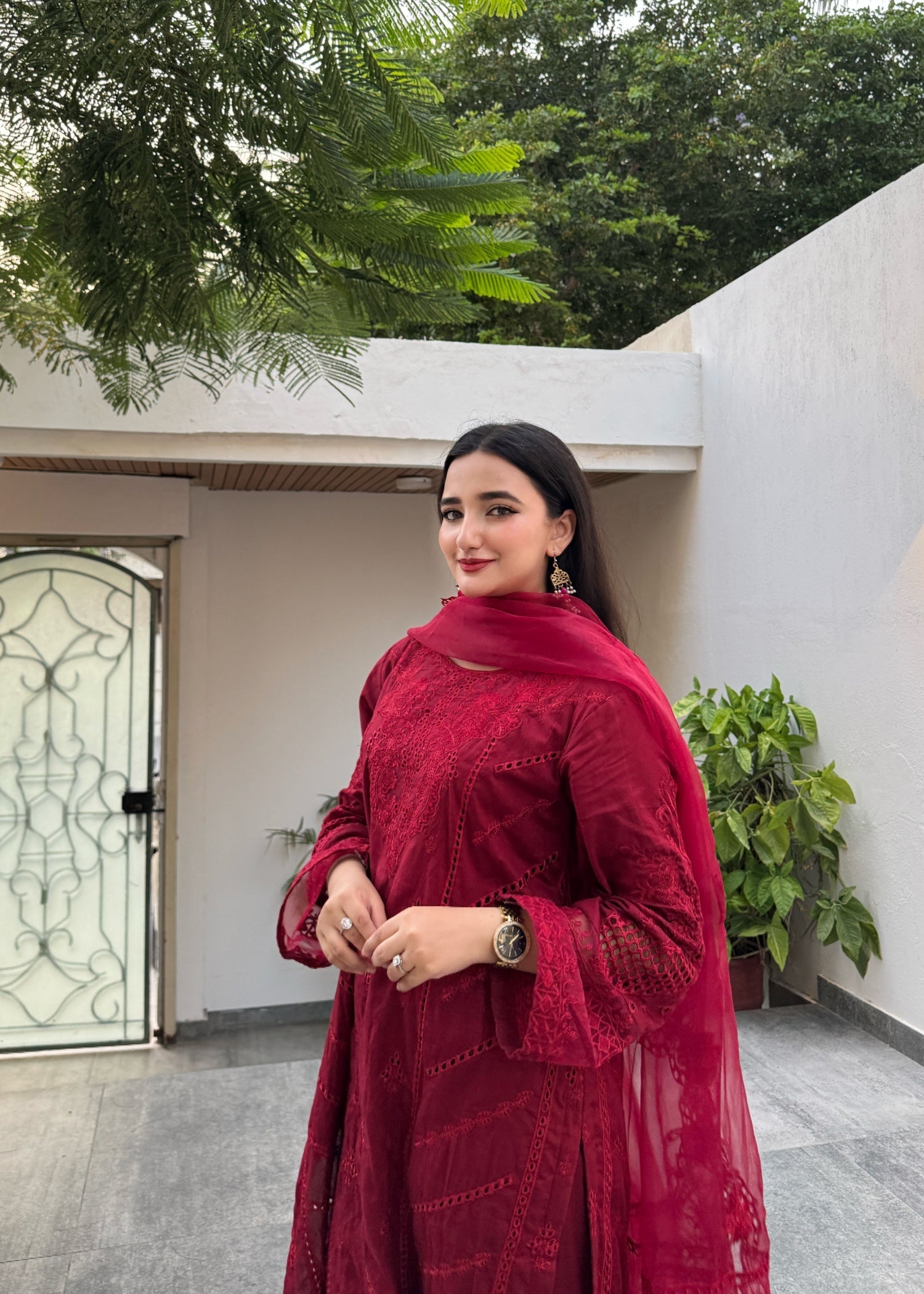 lawn Kurta Set in Venetian red