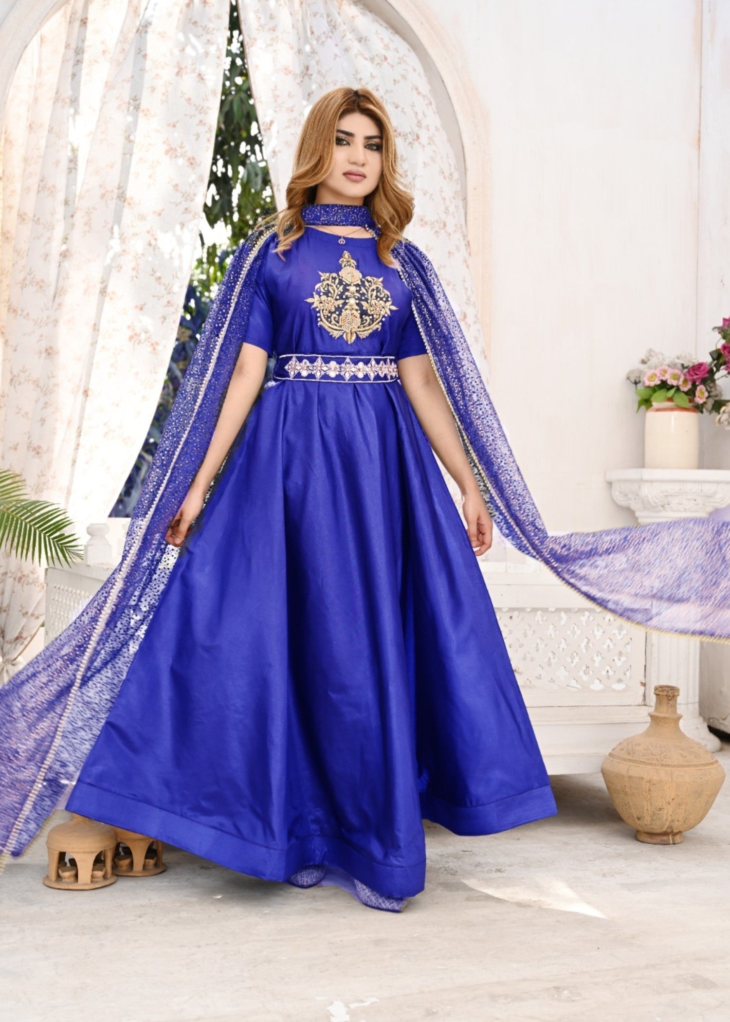 kattan silk Maxi in Royal blue
