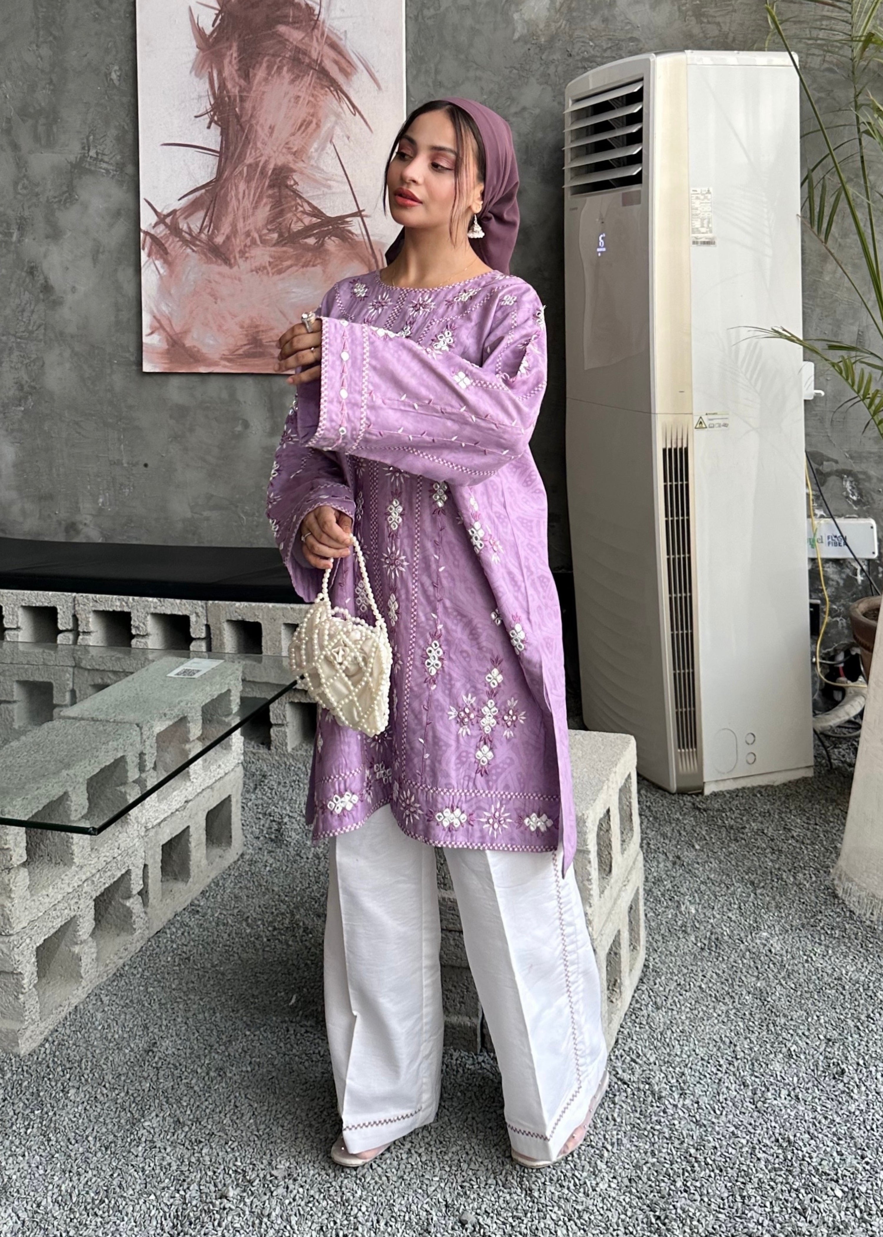 dobby crepe Kurta Set in Royal amethyst