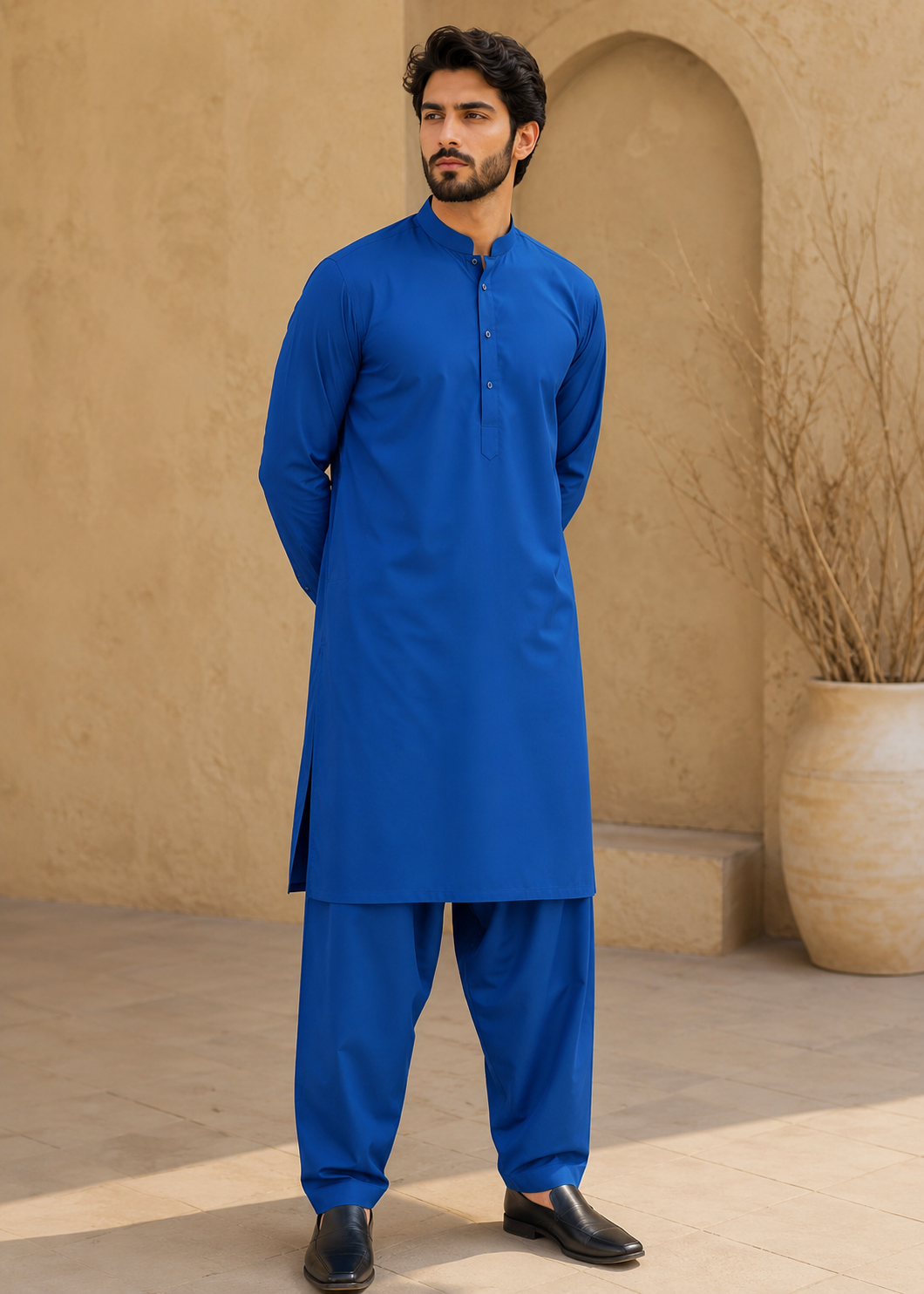 textured wash & wear Unstitched in Royal blue