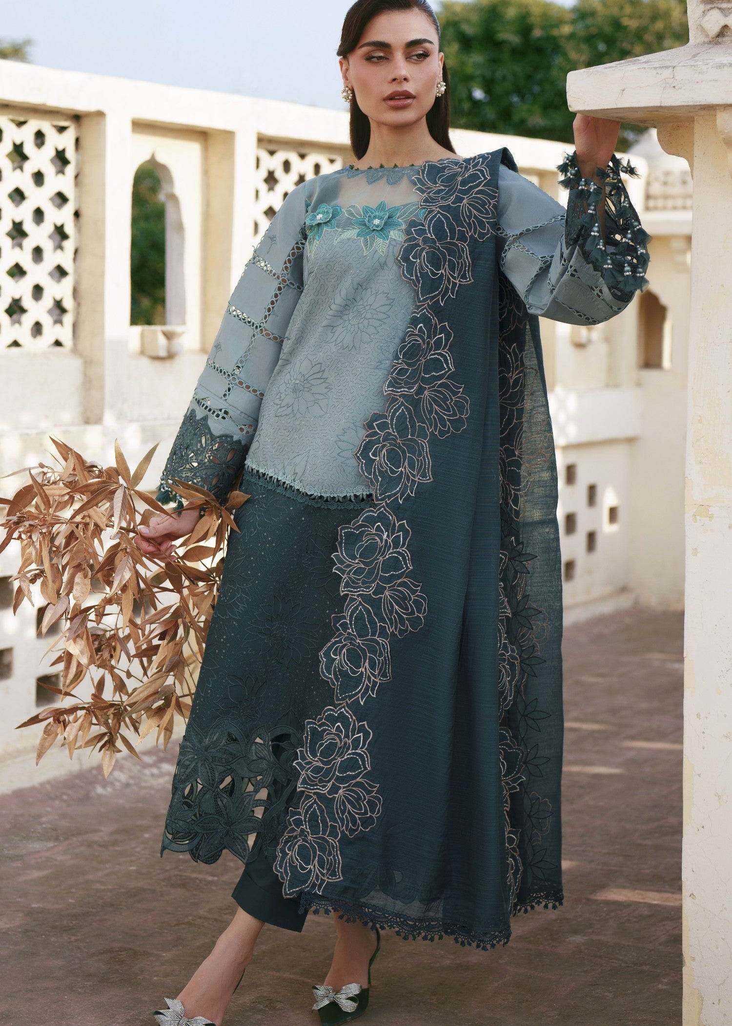 lawn Unstitched in Teal, frost blue