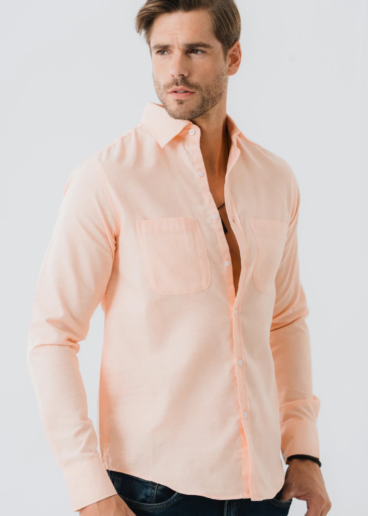 cotton Casual Shirt in Peach orange