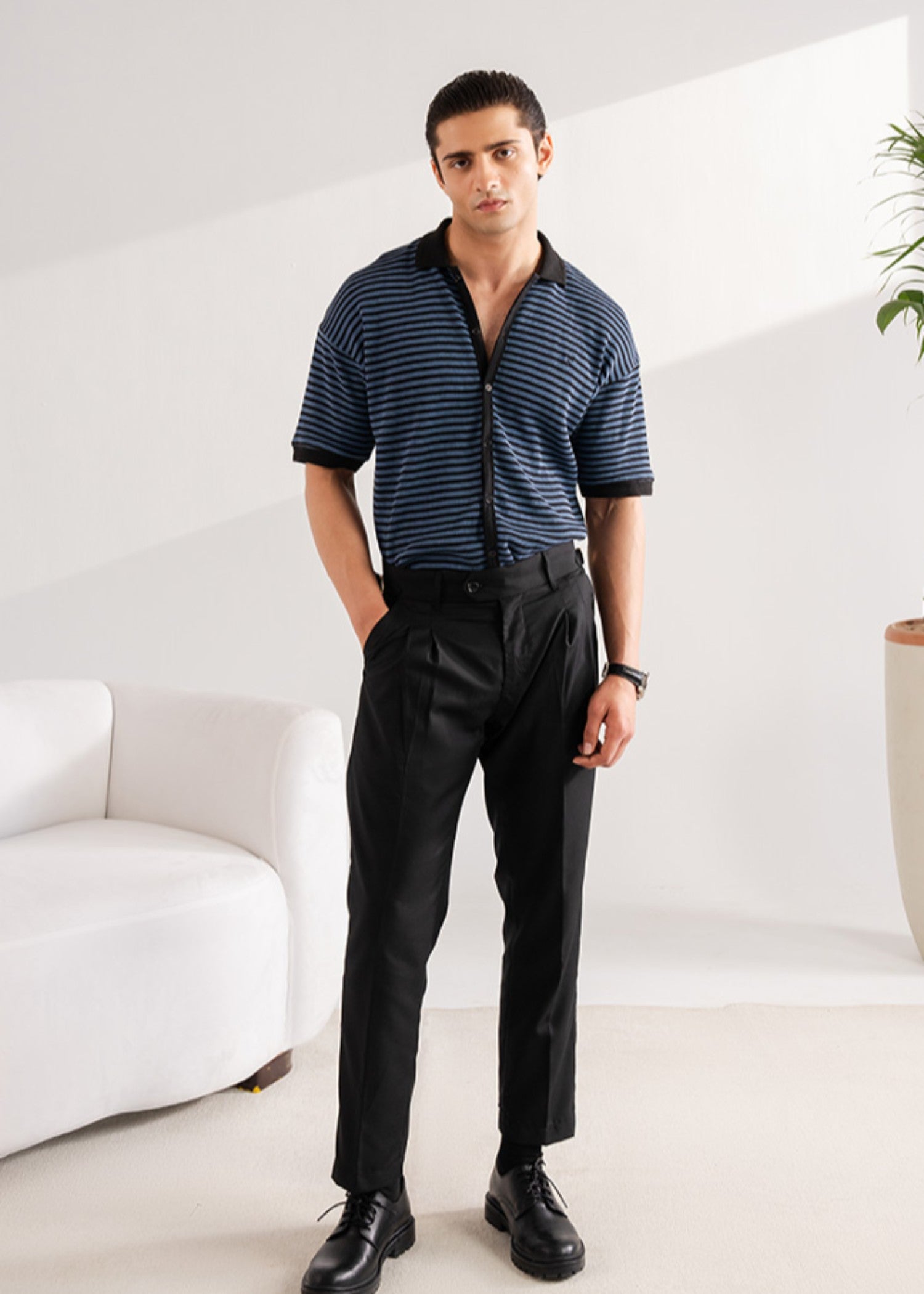 cotton Polo Shirt in Dark blue