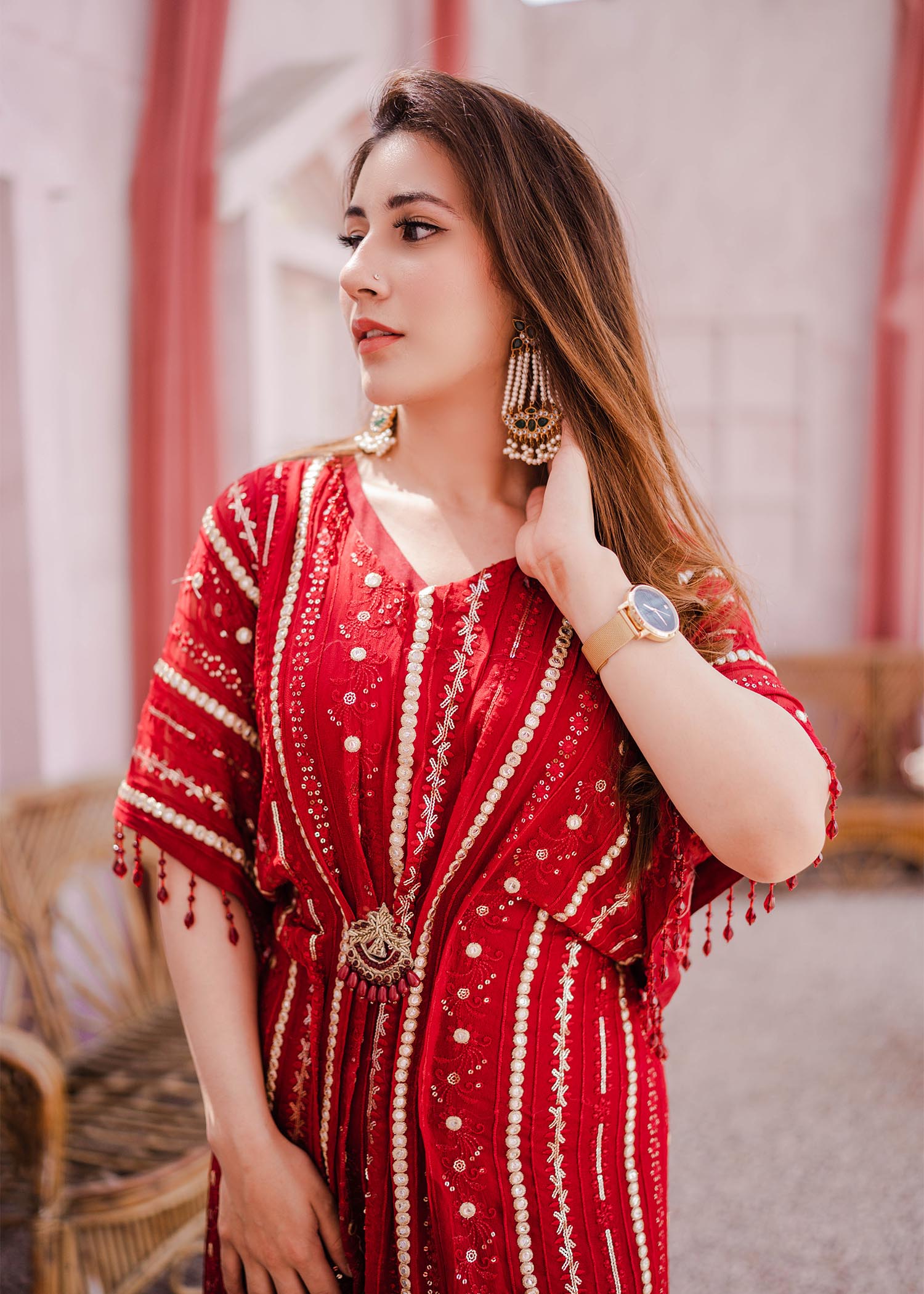 chiffon Kaftan in Red