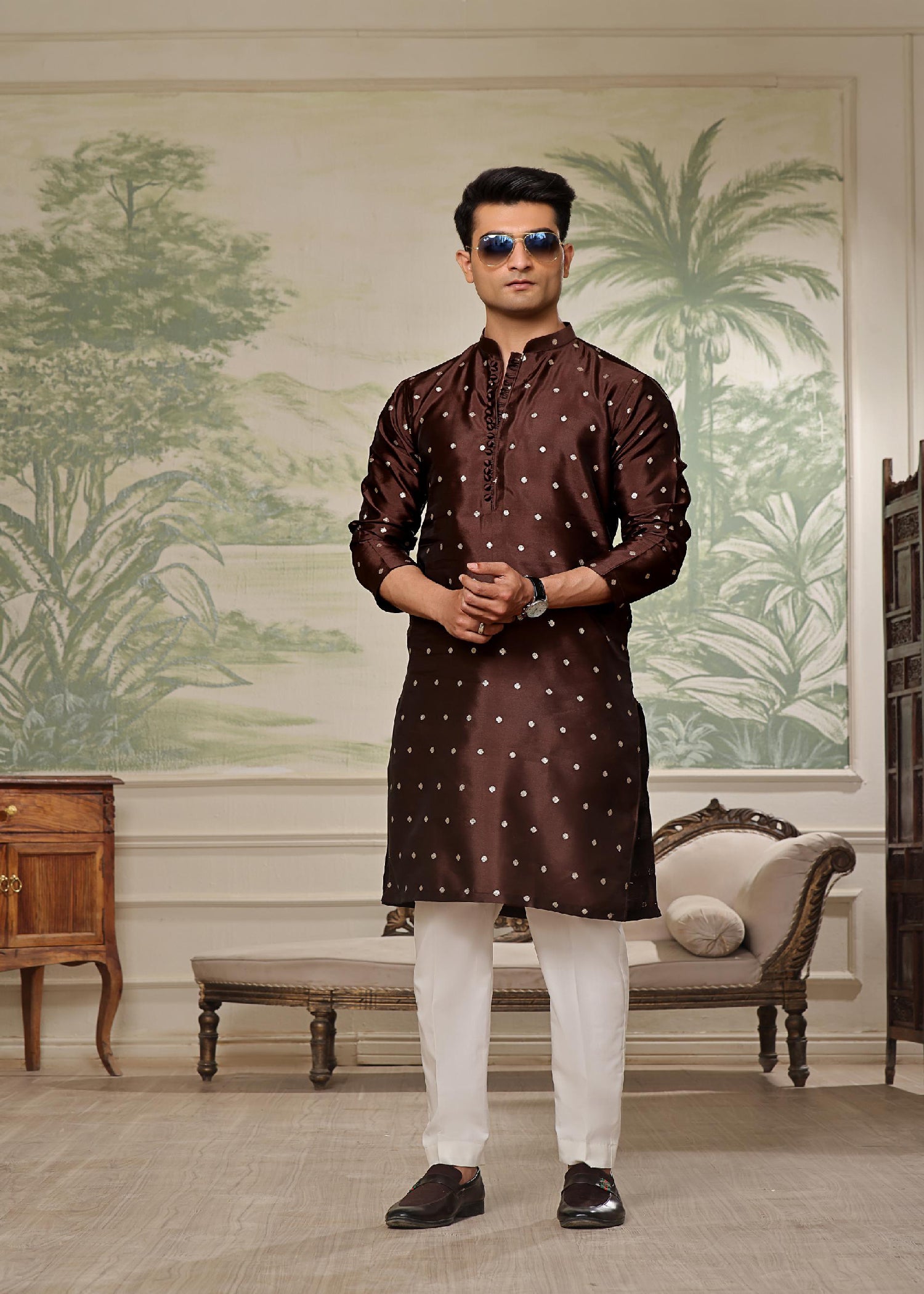 banarsi silk Kurta in Brown