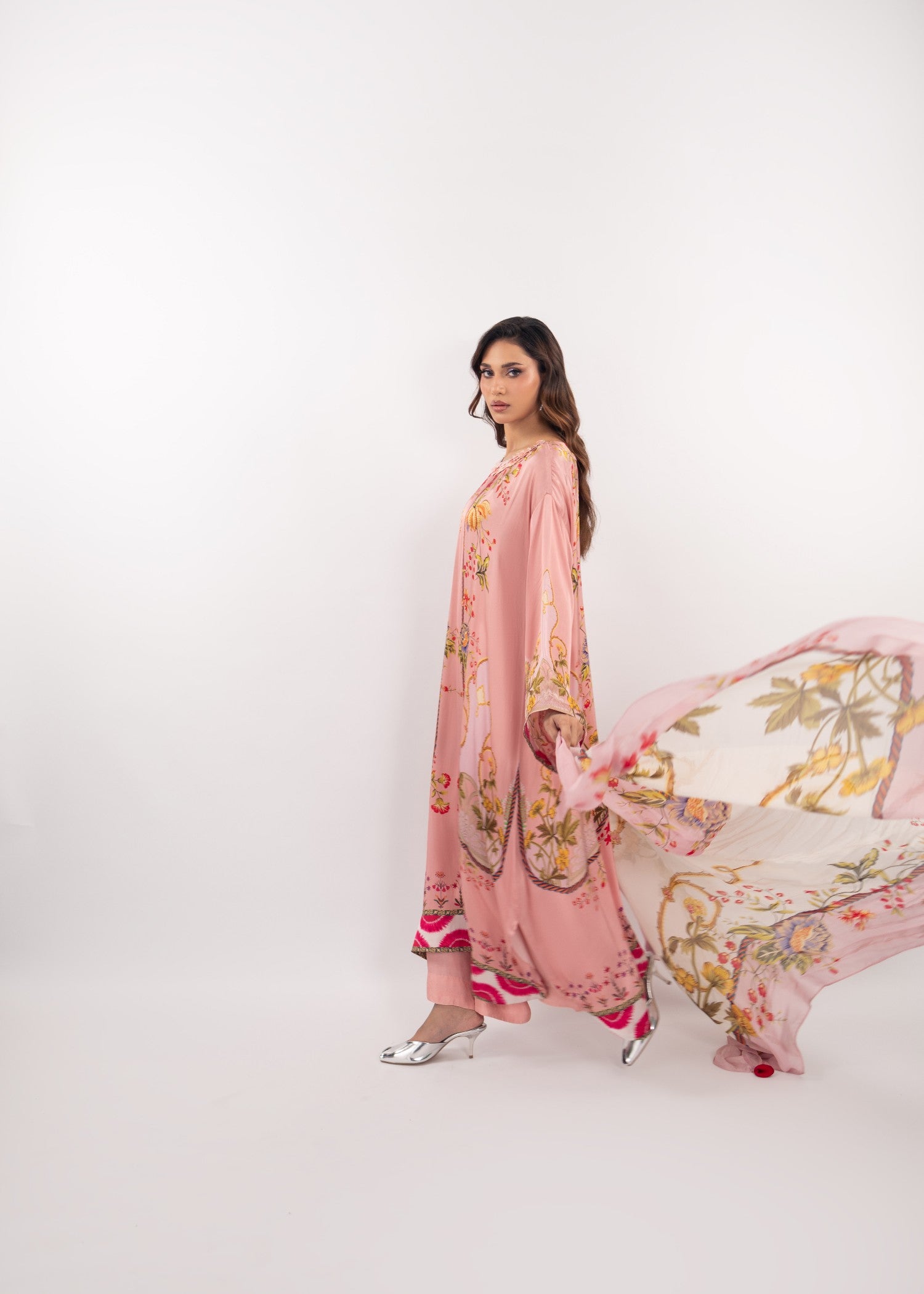 silk charmeuse Kurta Set in Baby pink