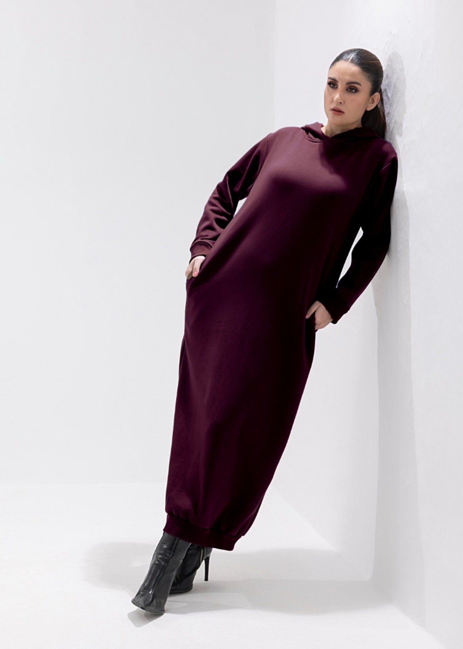 fleece Dress in Maroon