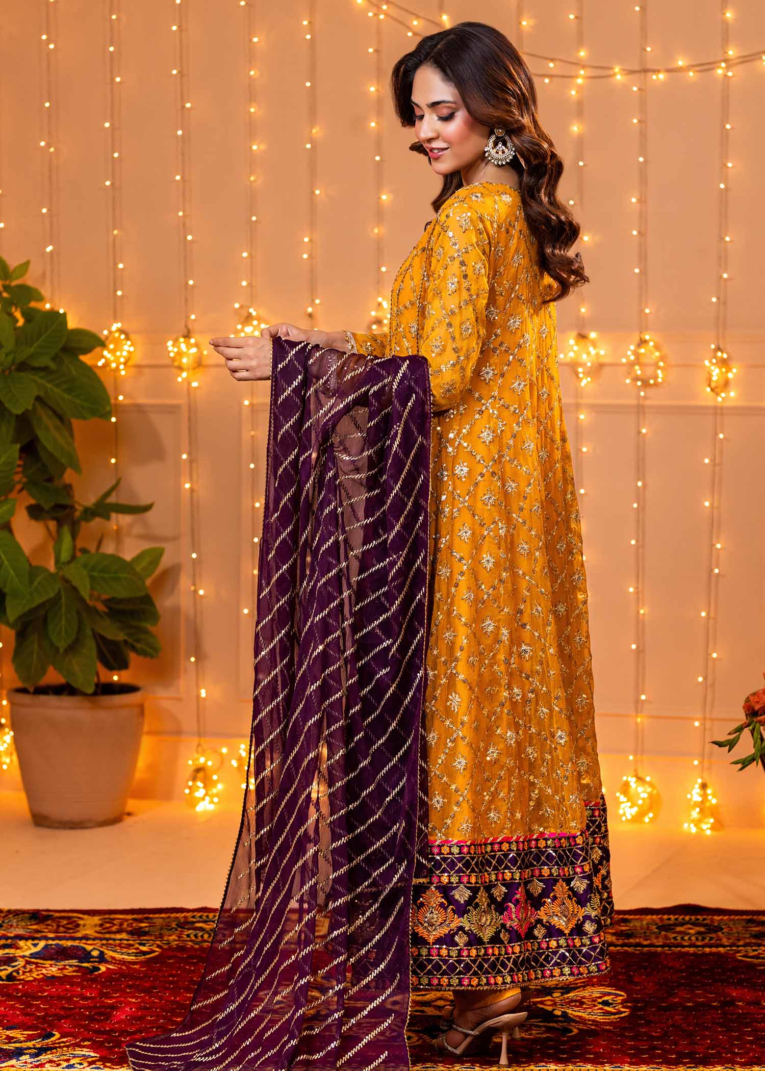 chiffon Anarkali in Mustard