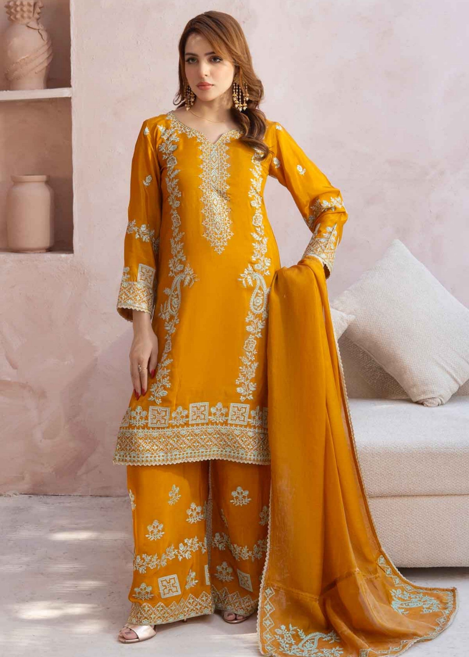 silk grip Kurta Set in Mustard