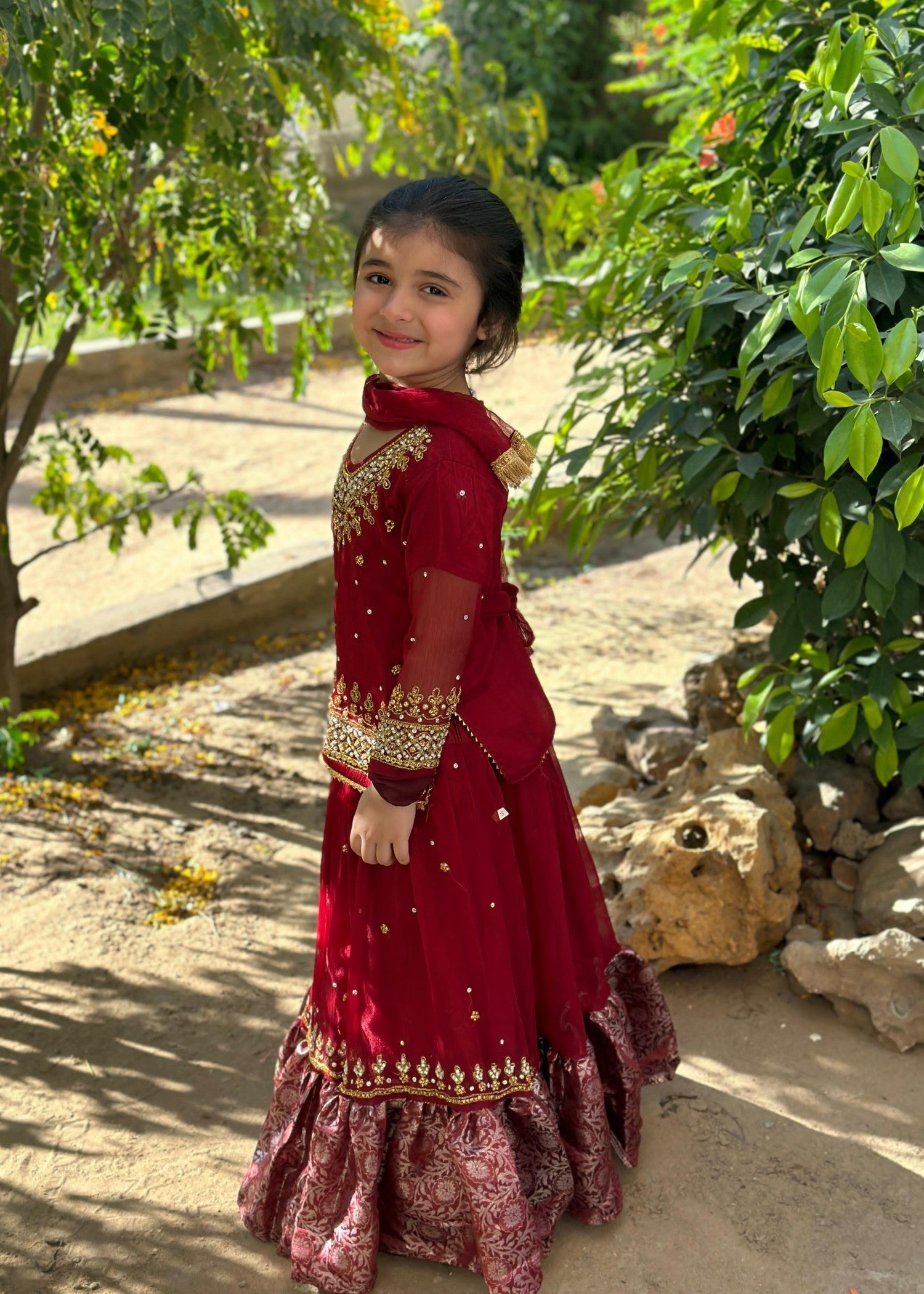 chiffon Lehenga in Maroon