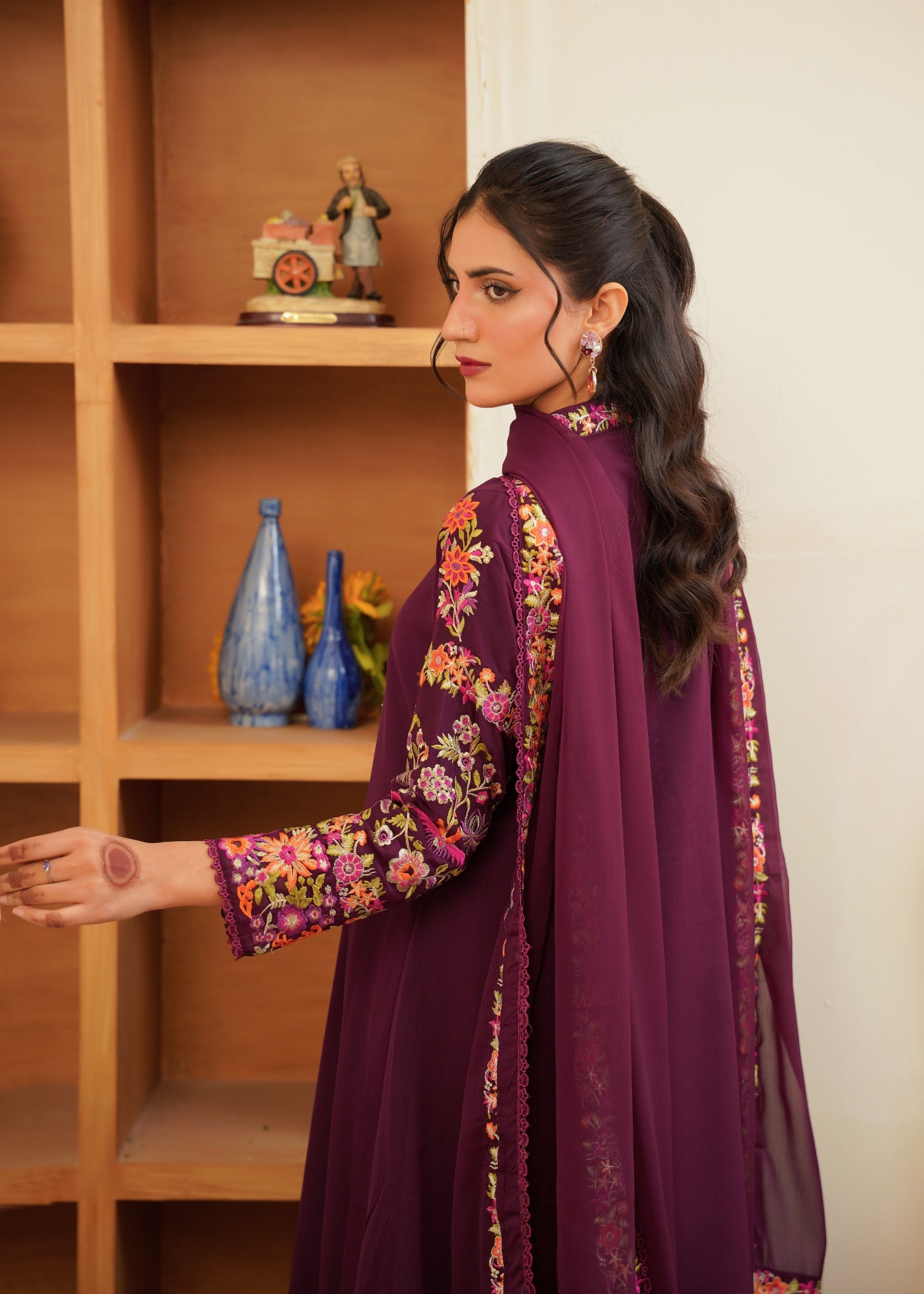 chiffon Pishwas in Plum