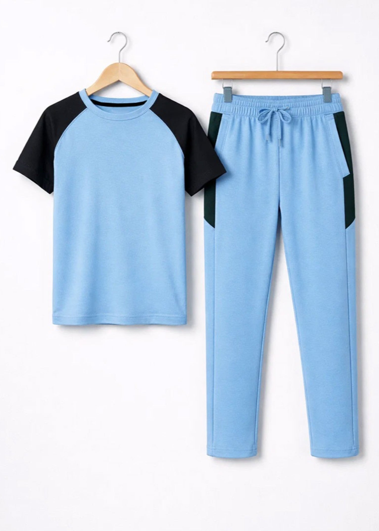 polycotton Tracksuit in Black, sky blue