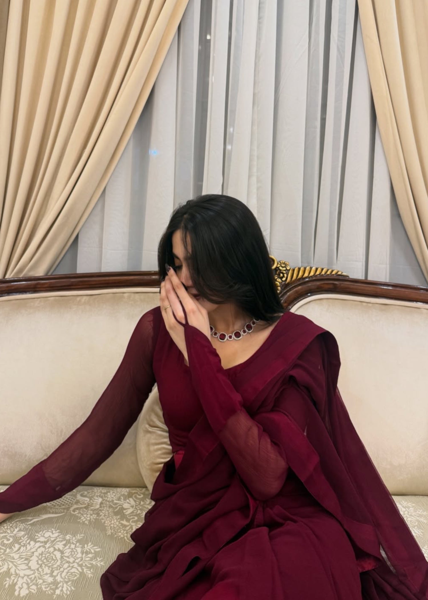 chiffon Saree in Blood red, maroon