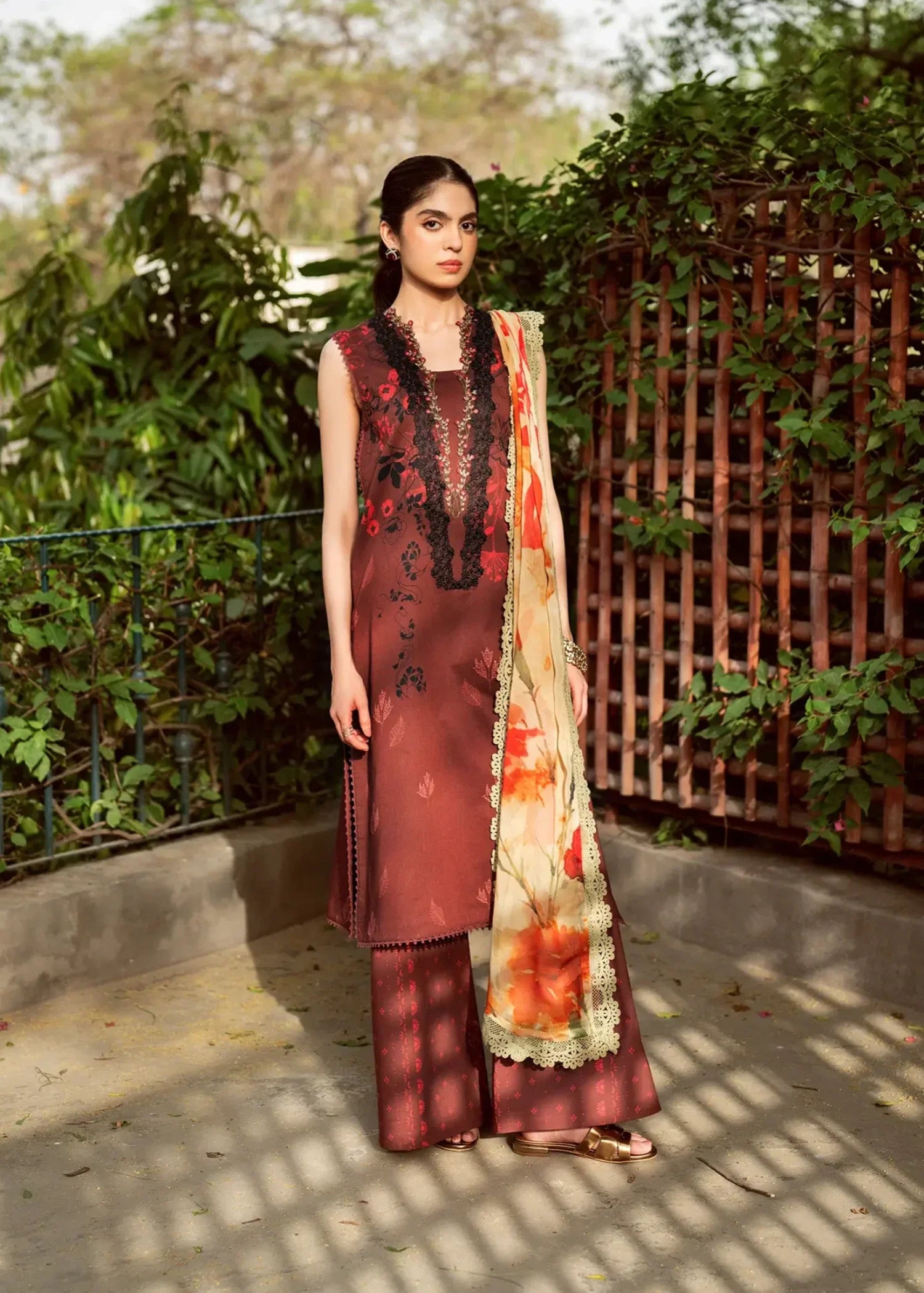 lawn Unstitched in Rustic red