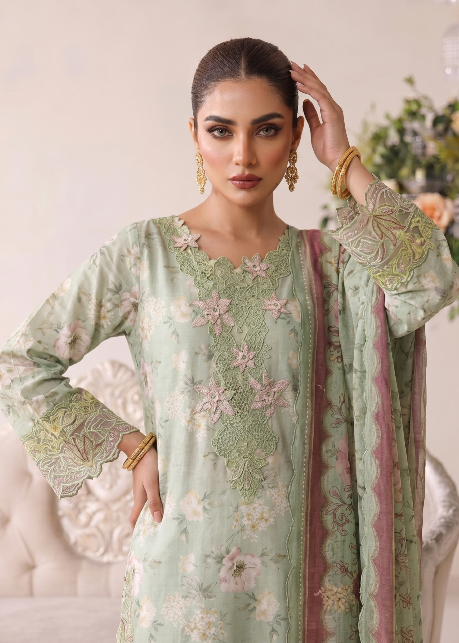 lawn Sharara in Mint green