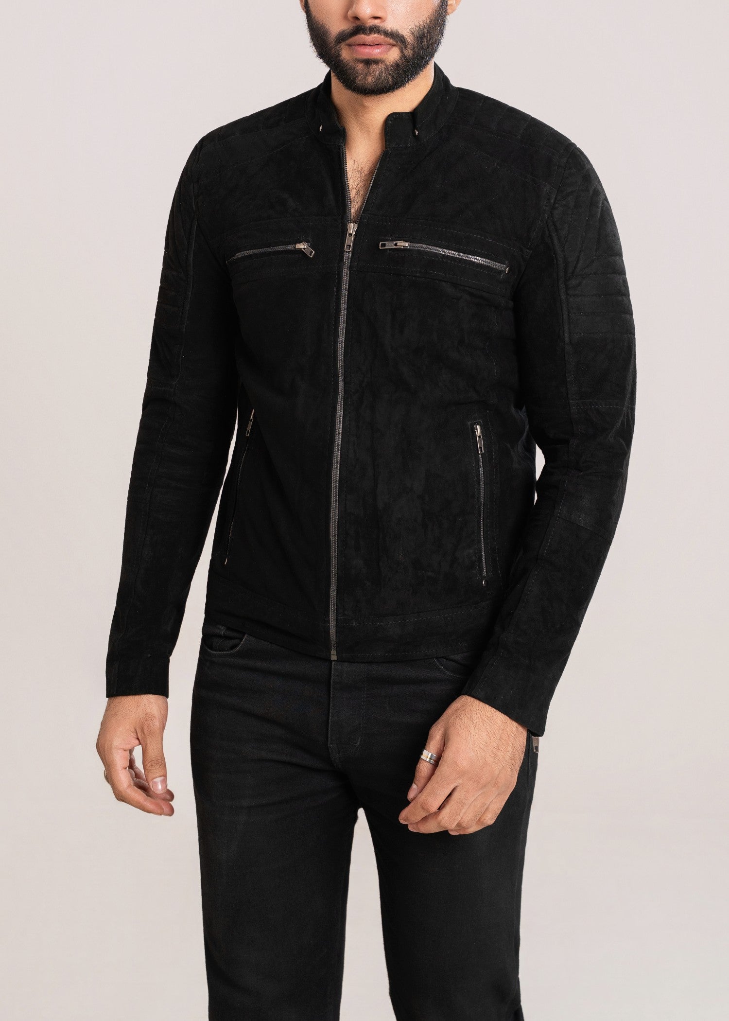 suede leather Jacket in Black
