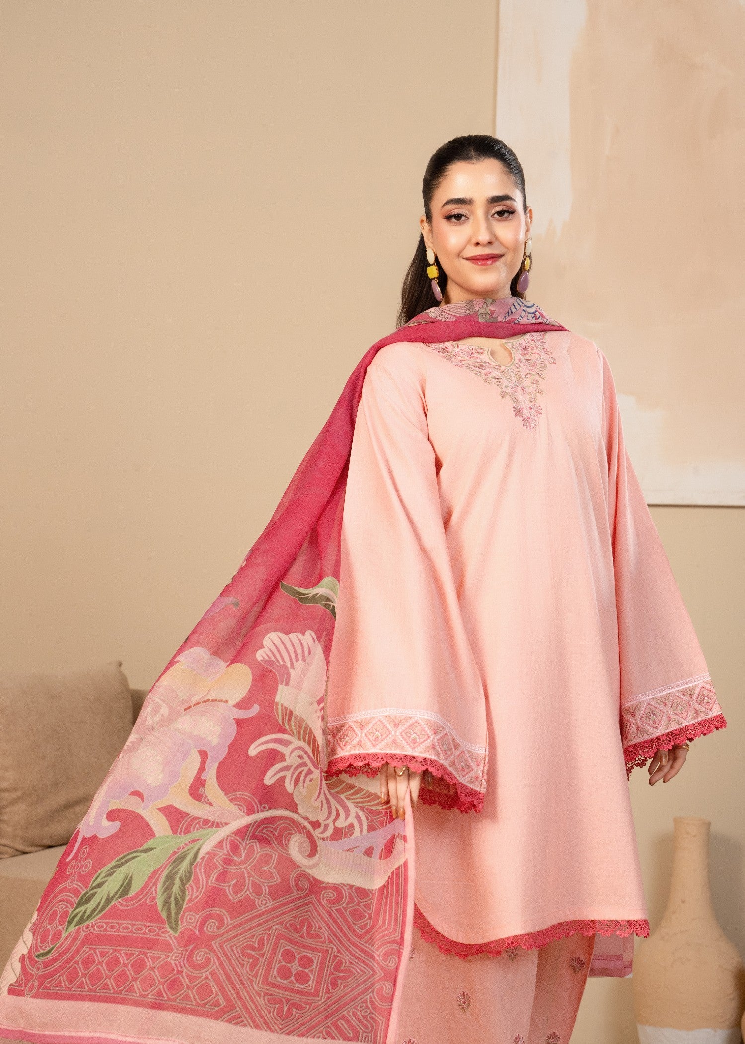 lawn cotton Kurta Set in Light pink