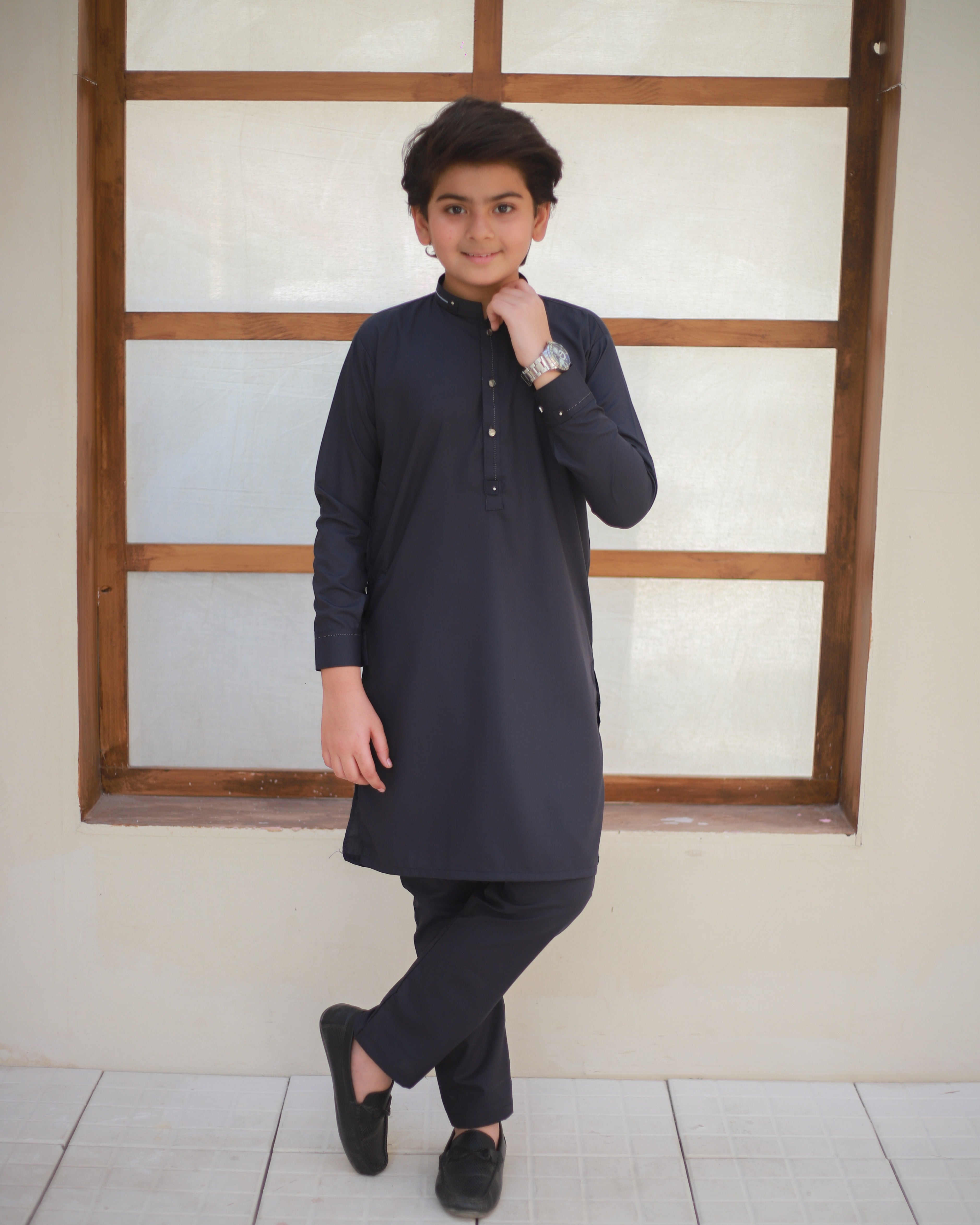 wash & wear Kurta Set in Graphite