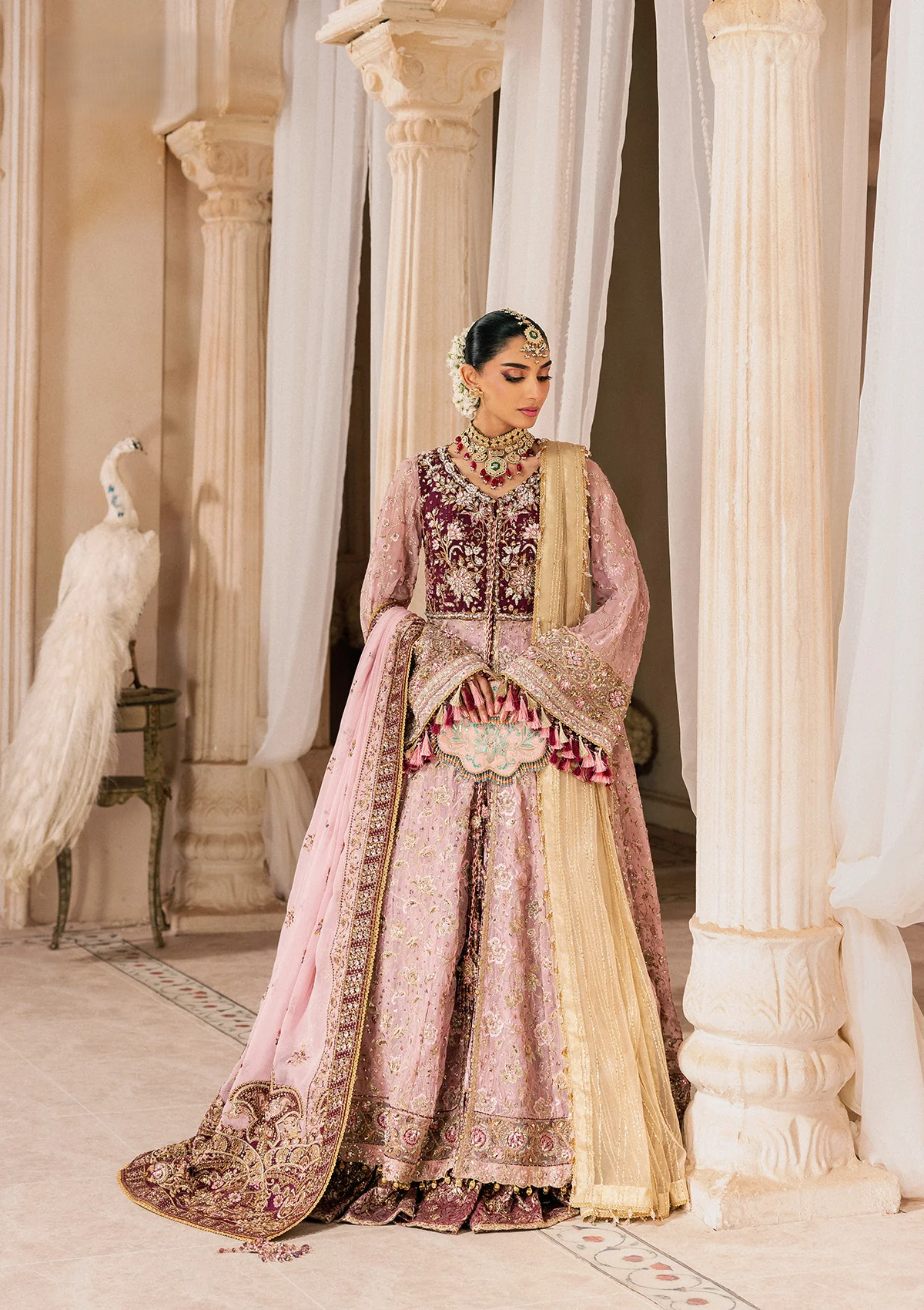 organza Sharara in Pink, maroon