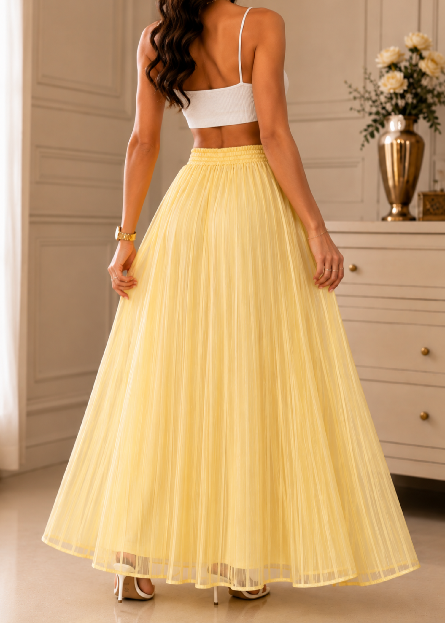 polyester chiffon Skirt in Yellow
