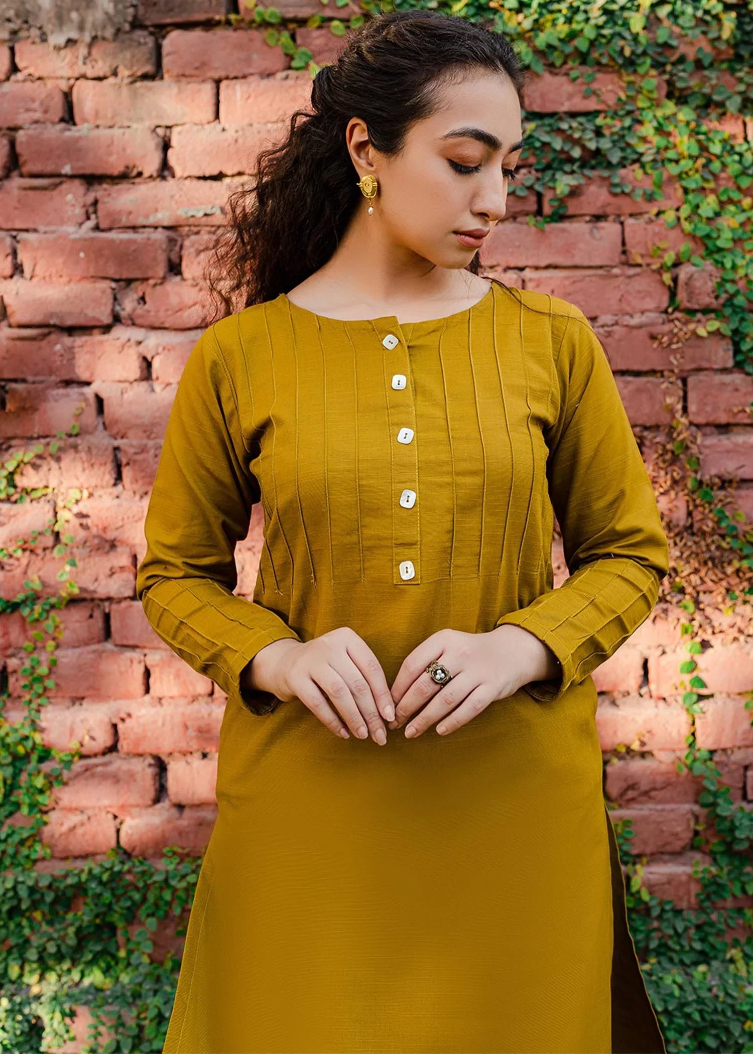 khaddar Kurti in Mustard