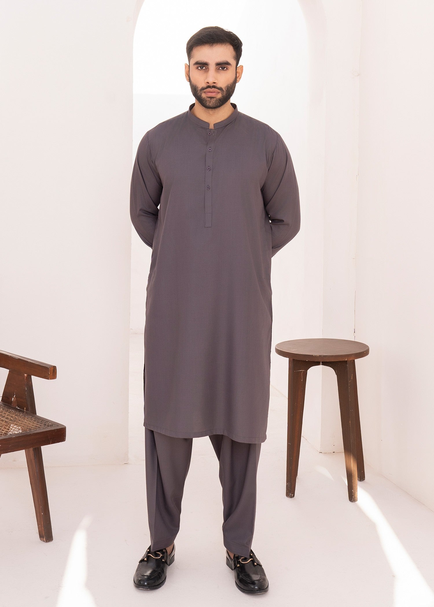 wash & wear Shalwar Kameez in Grey by Buraq